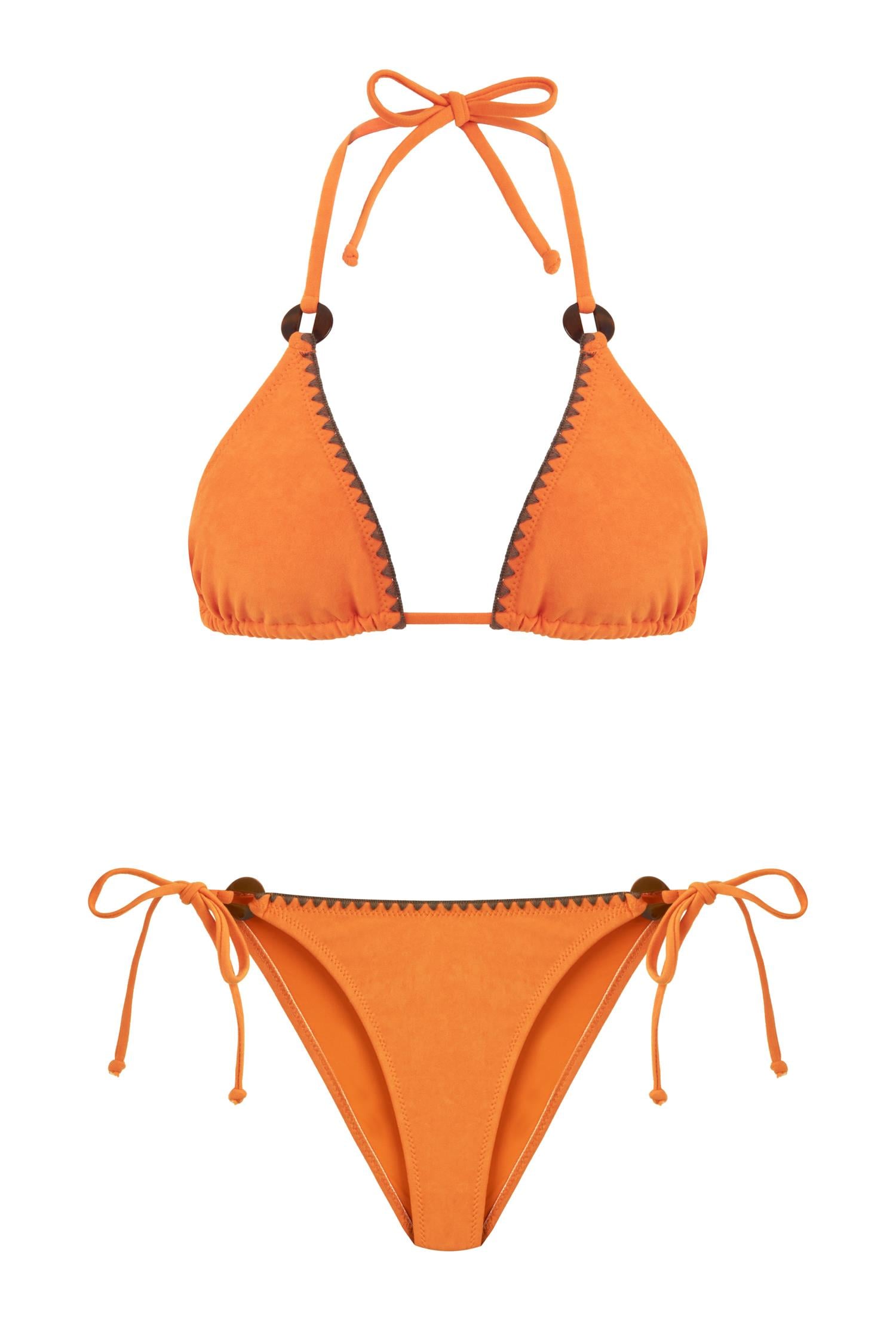 Süet Dokulu Turuncu Üçgen Bikini Takım