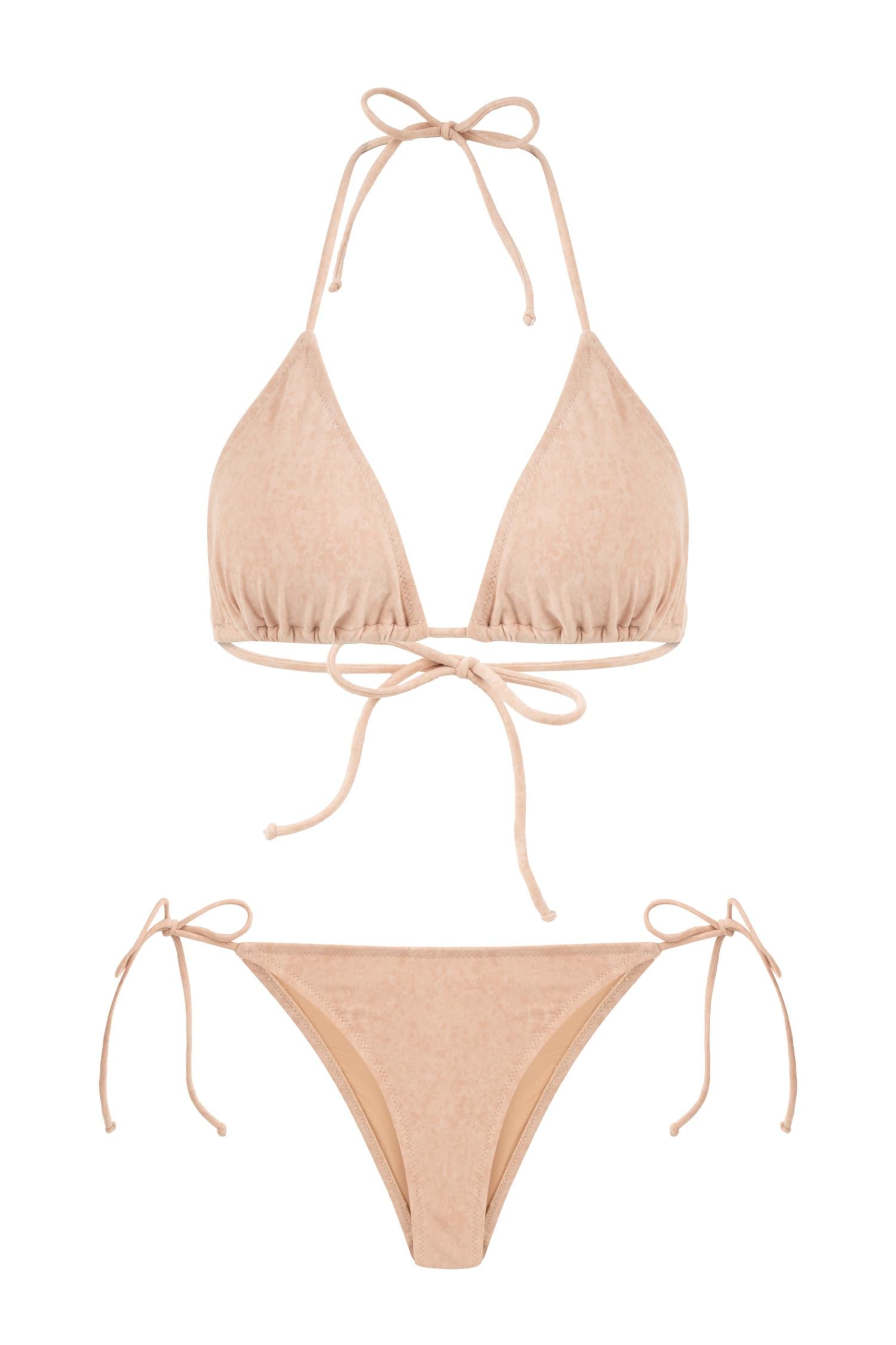 Süet Kayısı Büzgülü Üçgen Bikini Takım