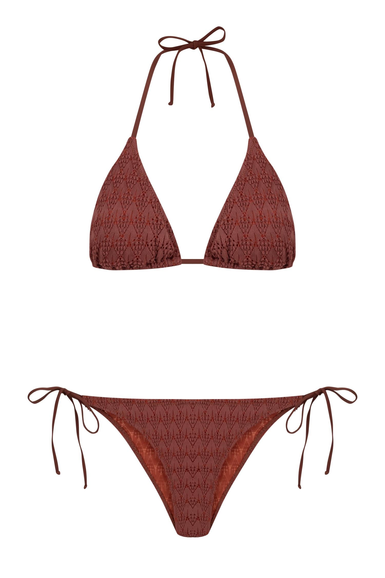 Tarçın Triko Üçgen Bikini Takım