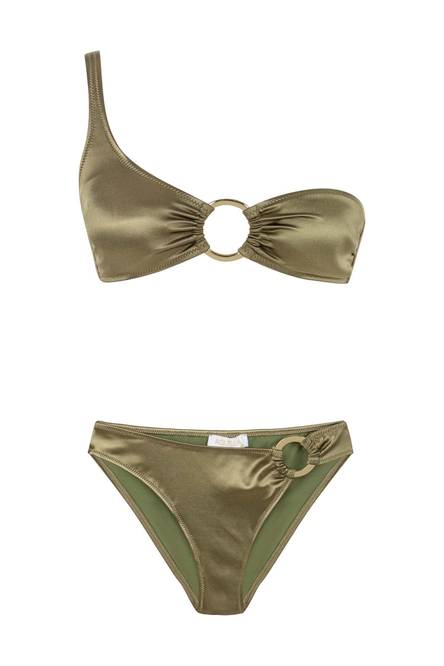 Tek Omuz Yağ Yeşili Bikini Takım