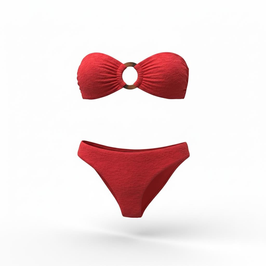 Toka Aksesuarlı Dokulu Fuşya Bikini Takım
