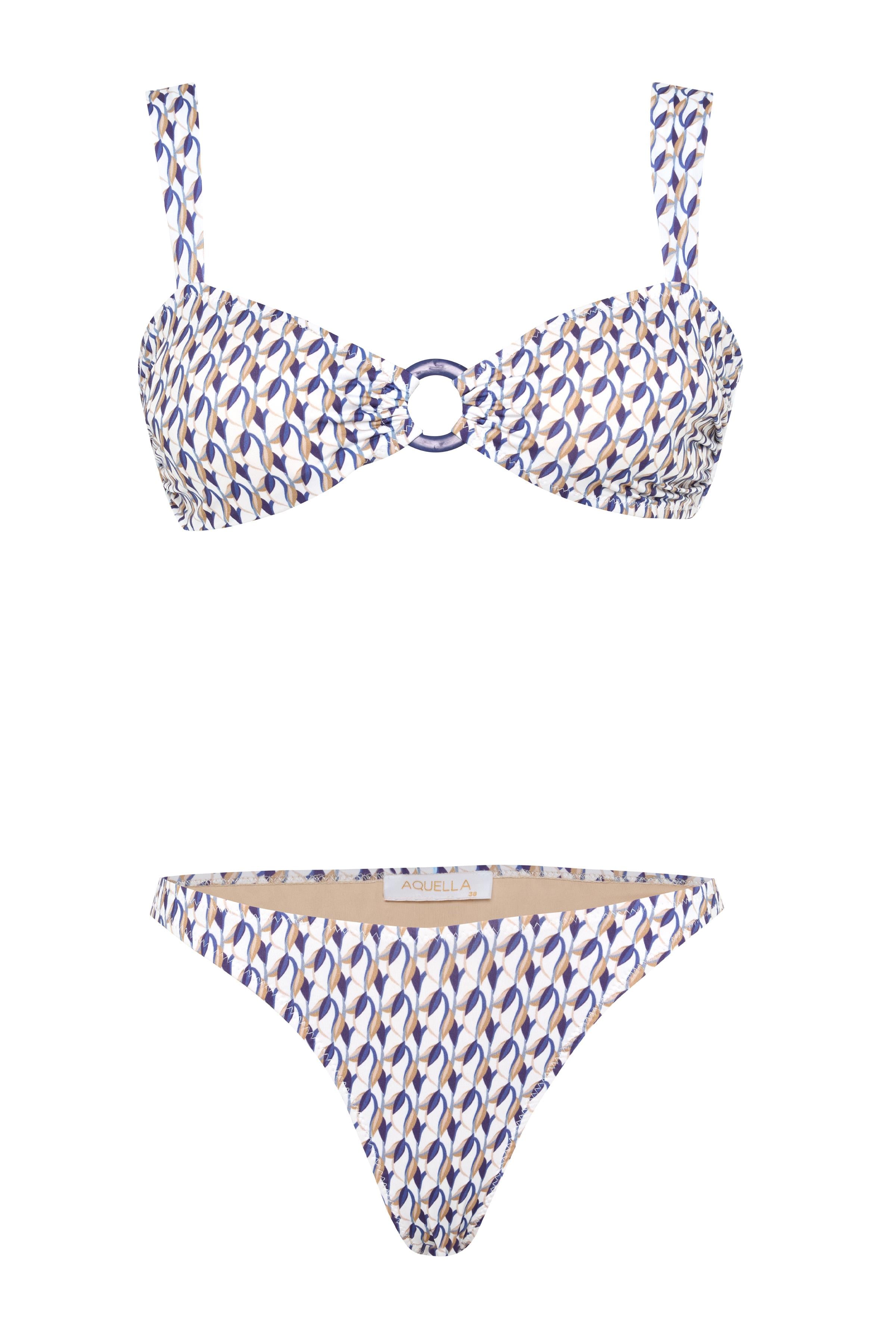 Tokalı Geniş Askılı Desenli Straplez Bikini
