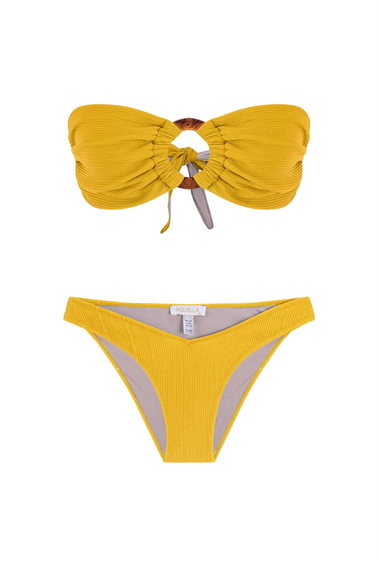Tokalı Hardal Straplez Bikini Takım
