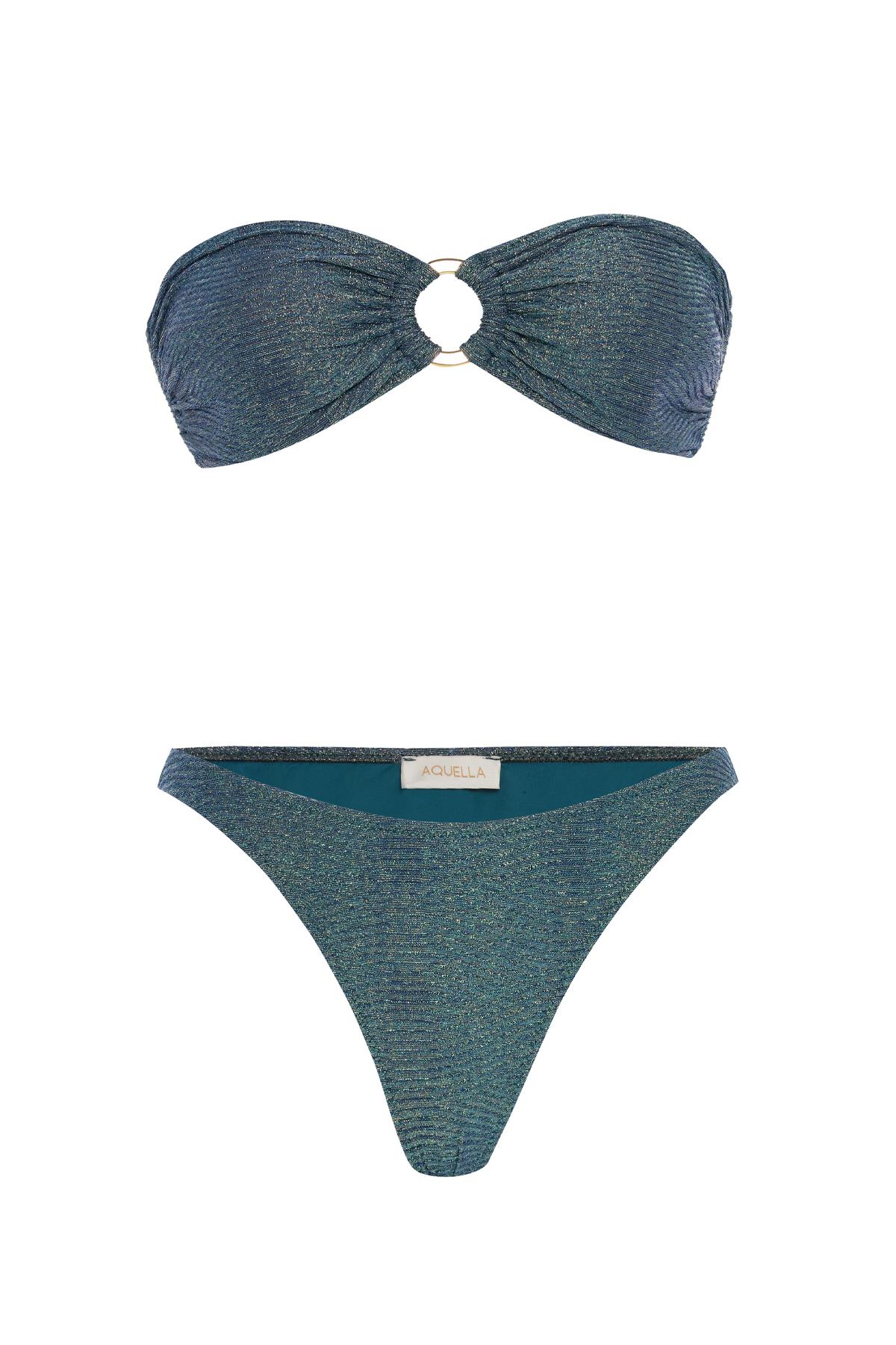 Tokalı Simli İndigo Straplez Bikini