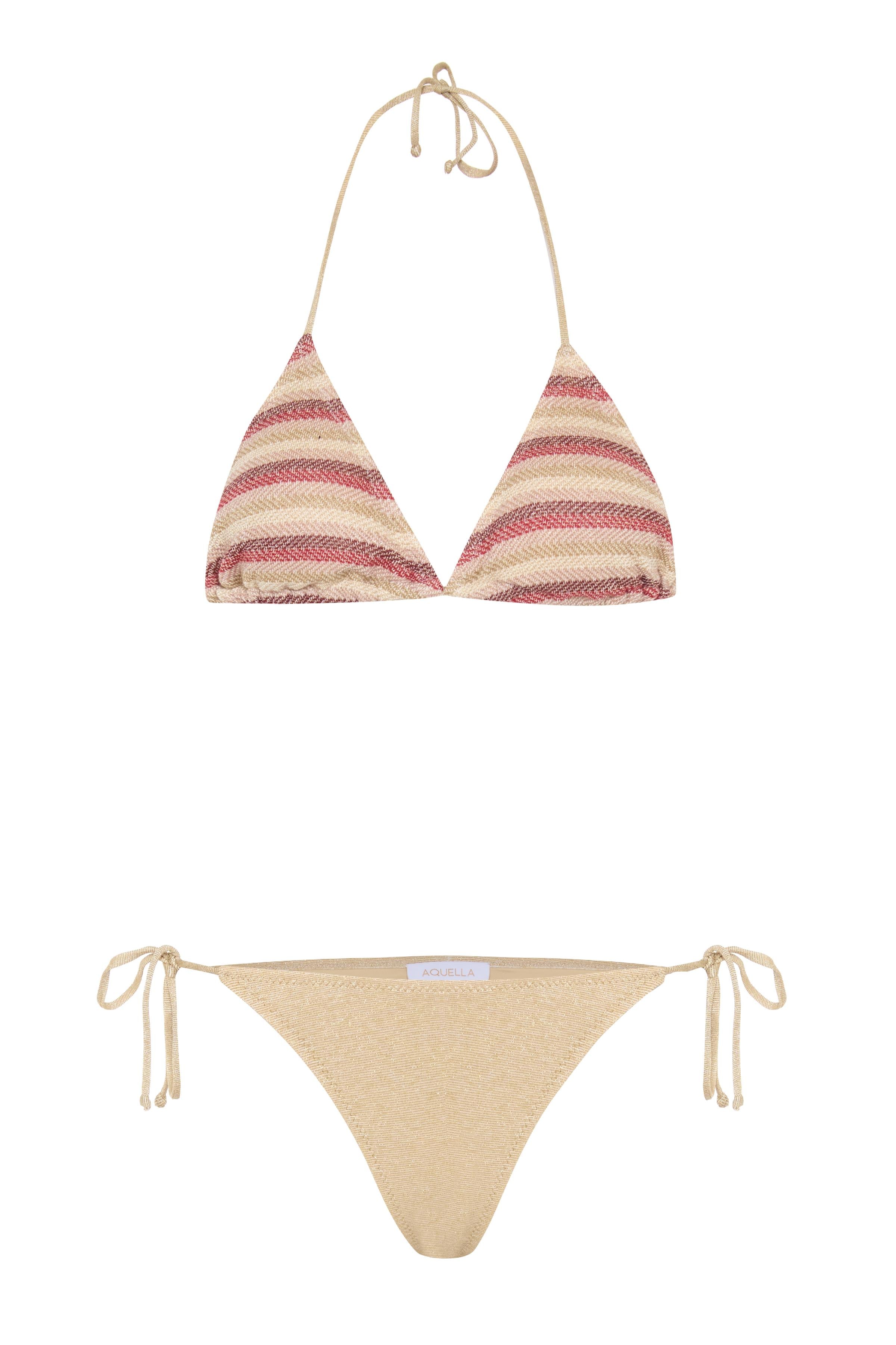 Triko Bej Üçgen Bikini Takım