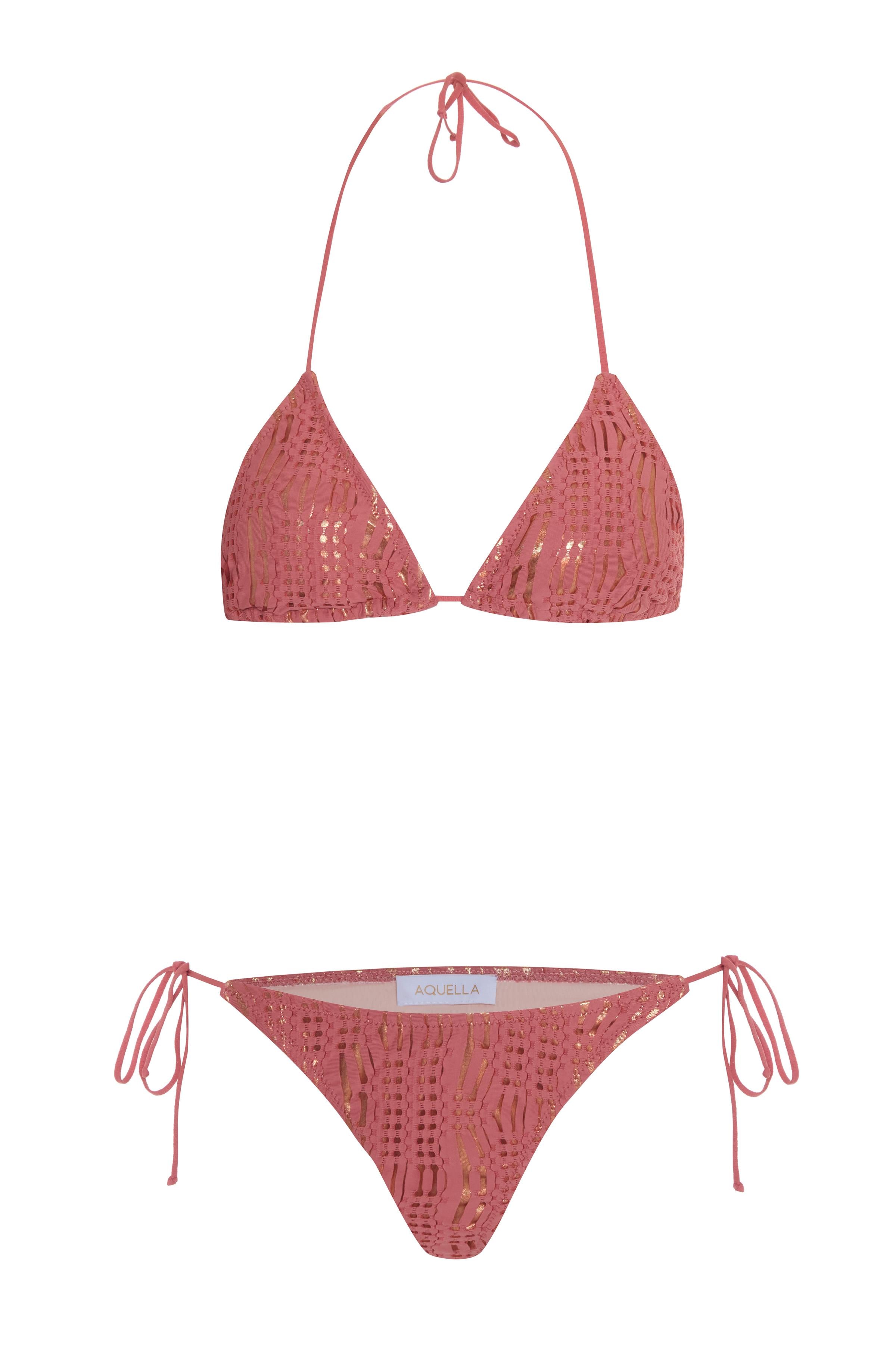 Triko Dokulu Kiremit Üçgen Bikini Takım
