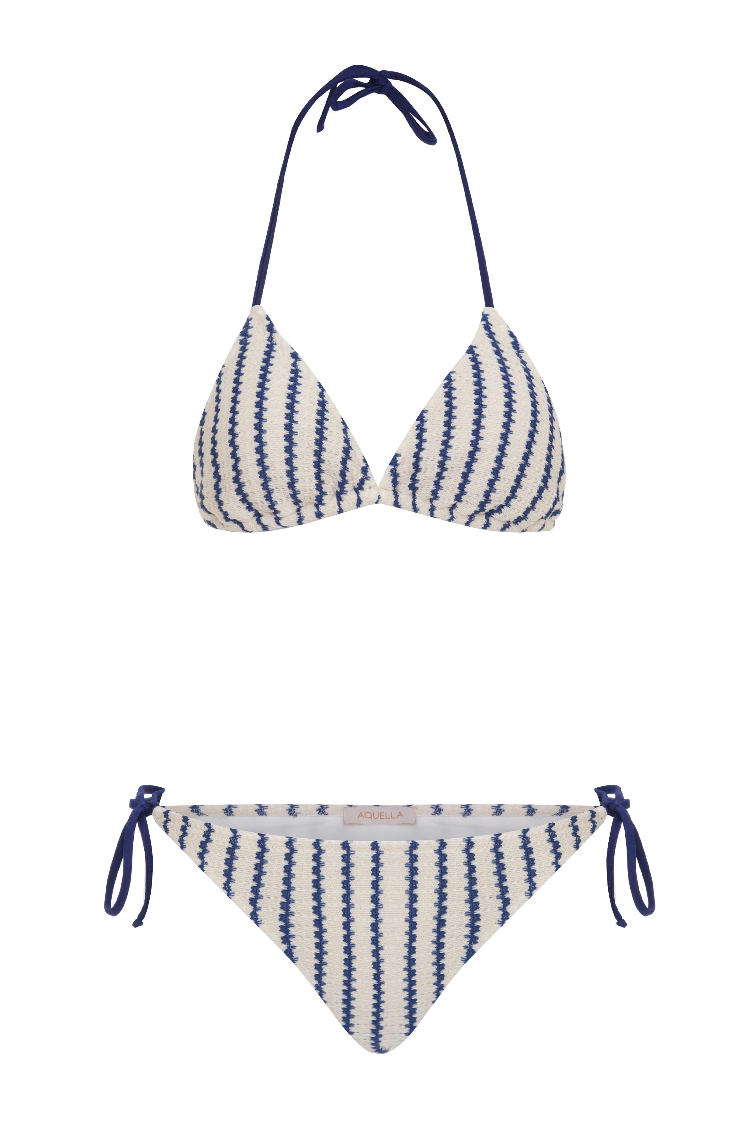 Triko Lacivert Ekru Çizgili Üçgen Bikini
