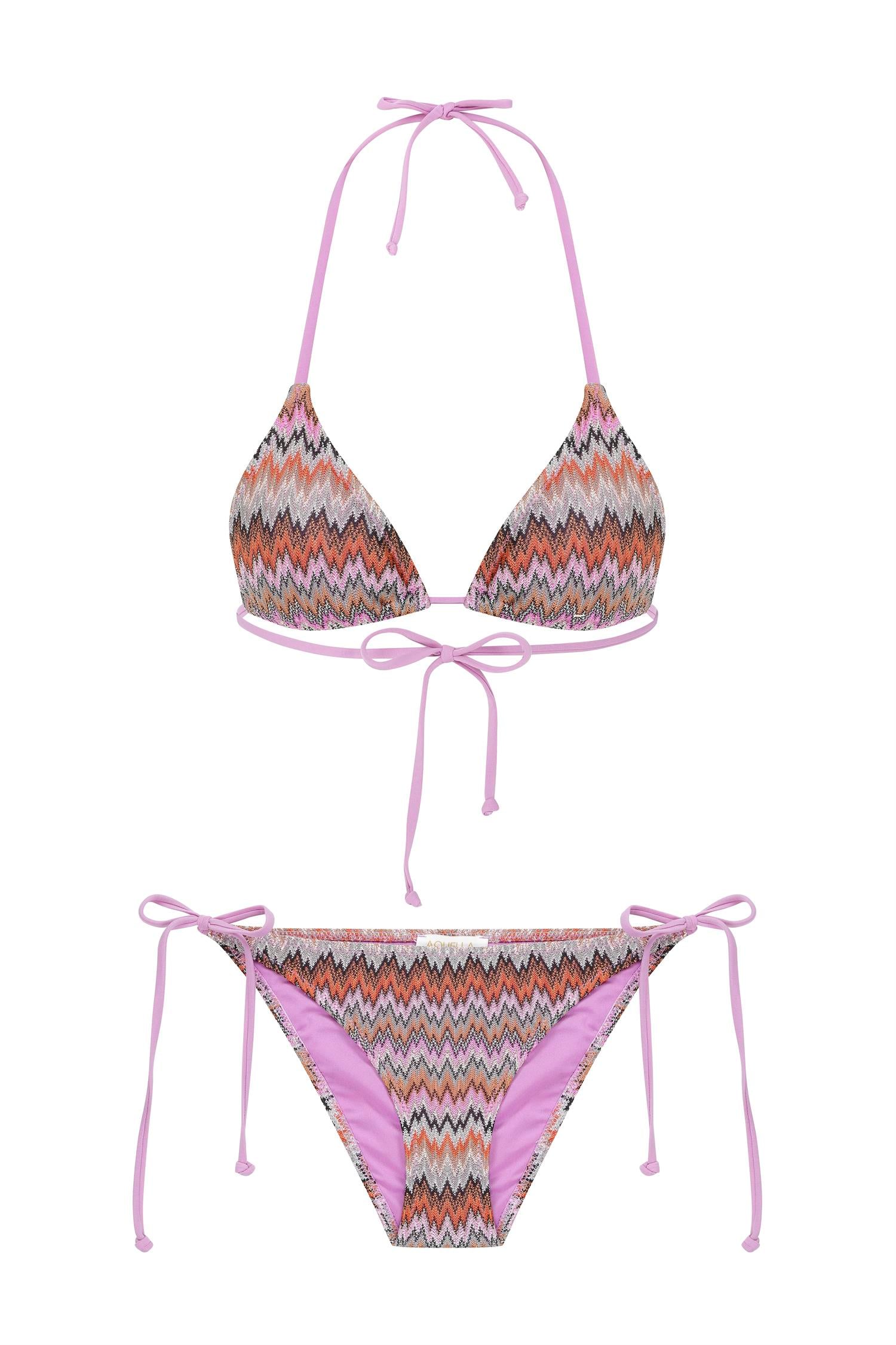Triko Örme Çok Renkli Üçgen Bikini Takım