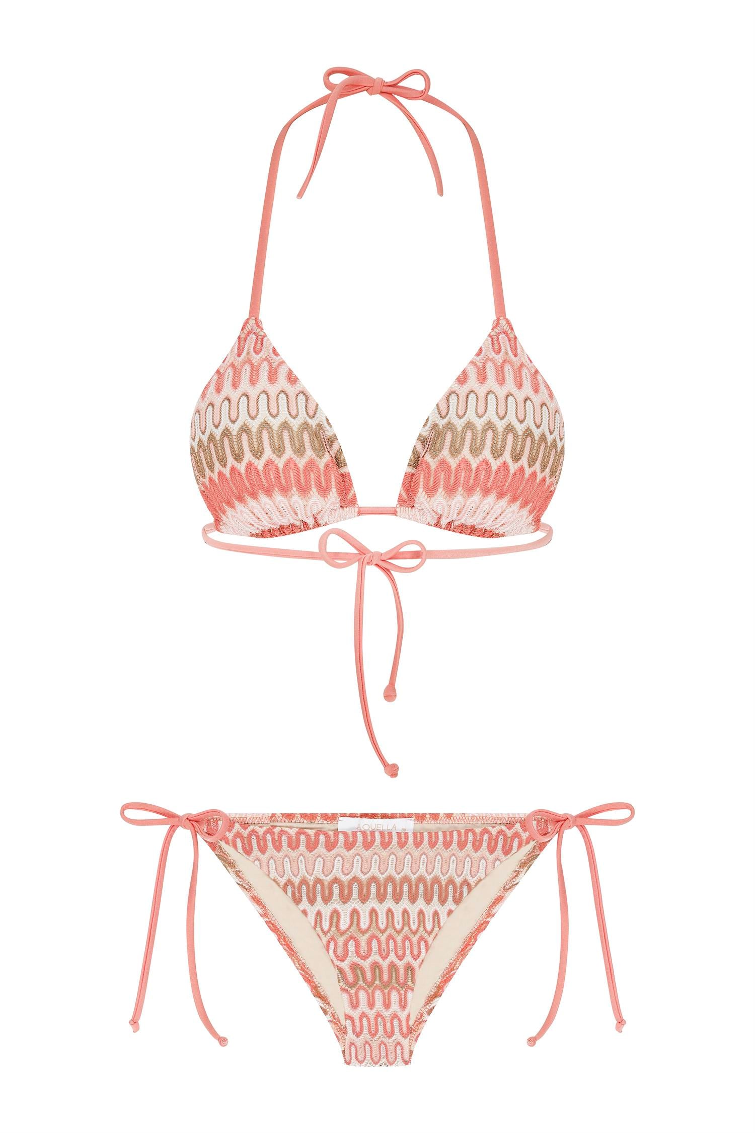 Triko Örme Çok Renkli Üçgen Bikini Takım