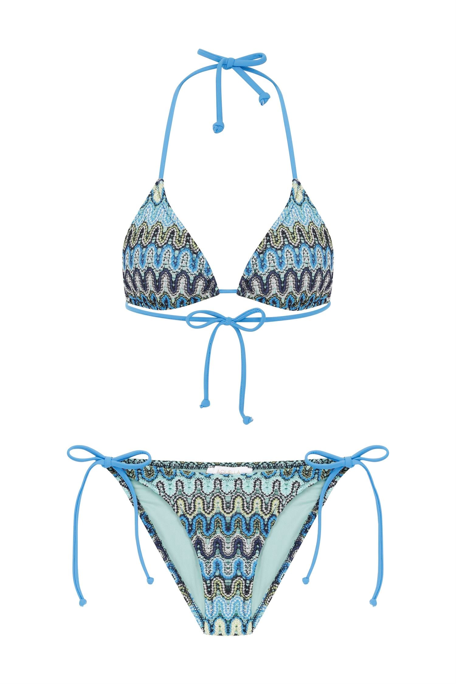 Triko Örme Çok Renkli Üçgen Bikini Takım