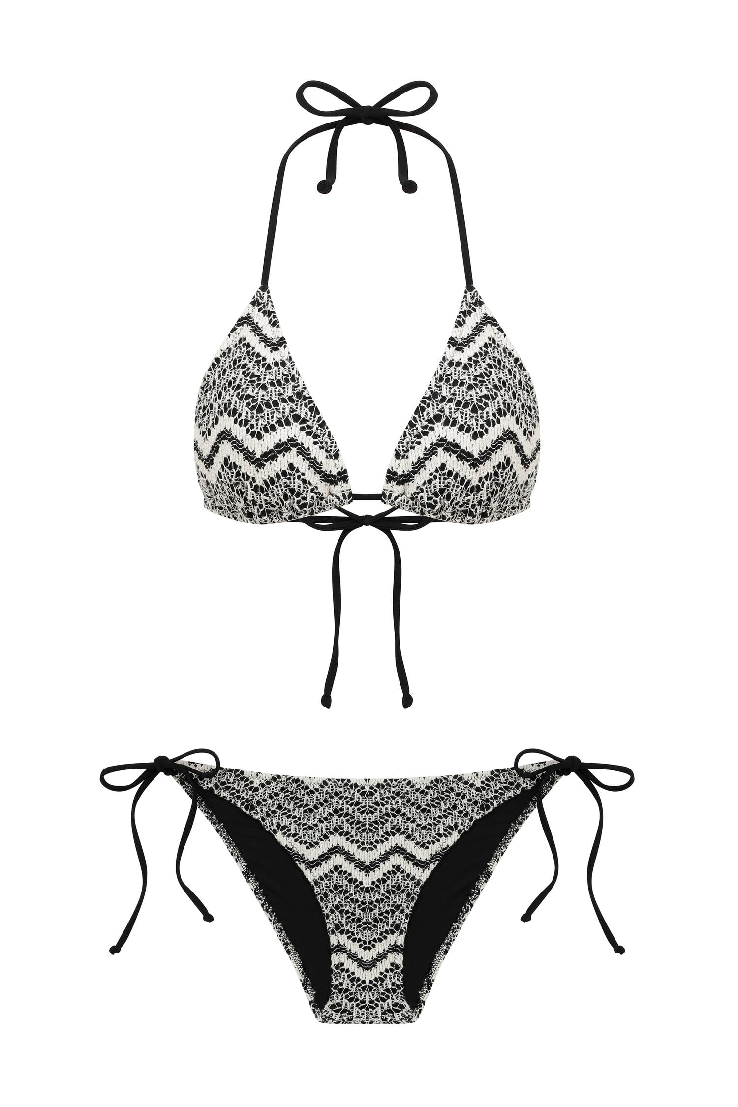 Triko Örme Çok Renkli Üçgen Bikini Takım