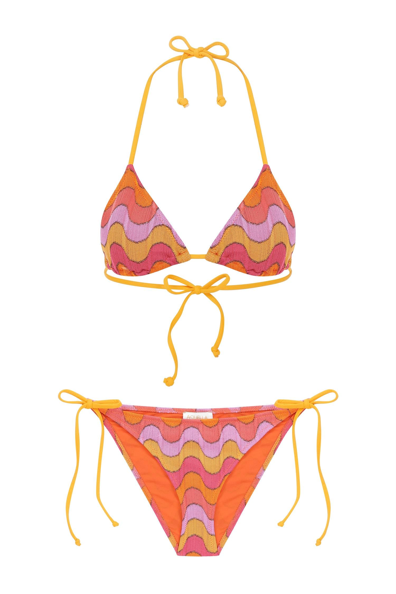 Triko Örme Çok Renkli Üçgen Bikini Takım