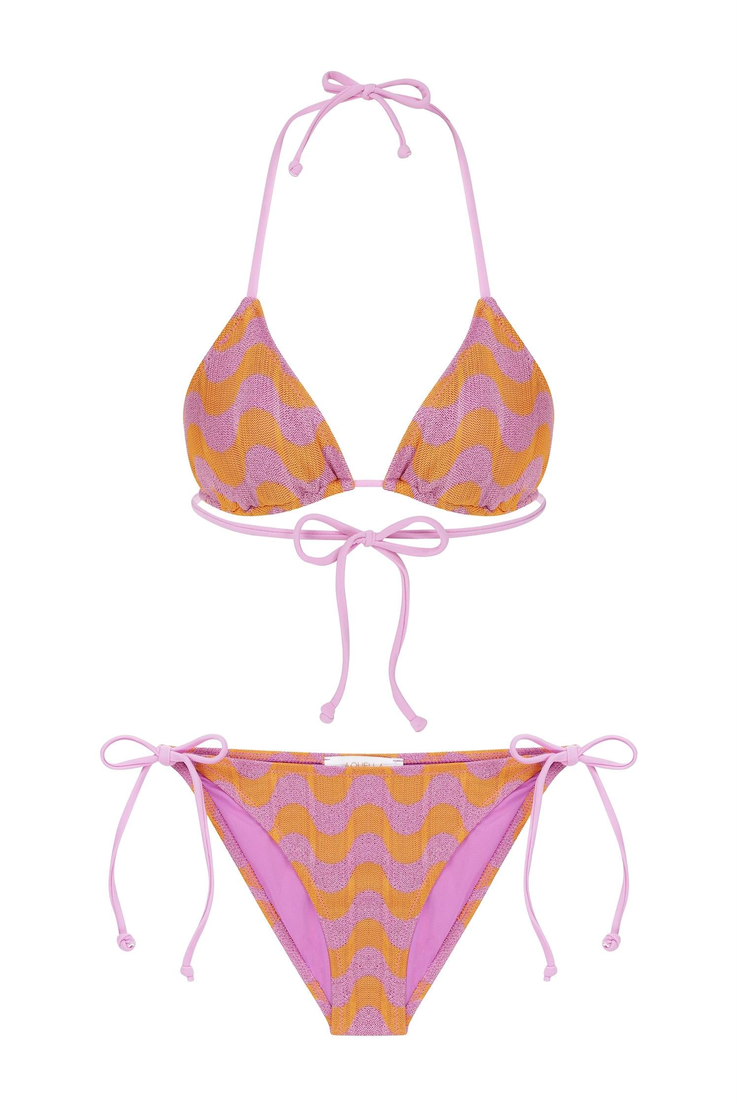 Triko Örme Çok Renkli Üçgen Bikini Takım