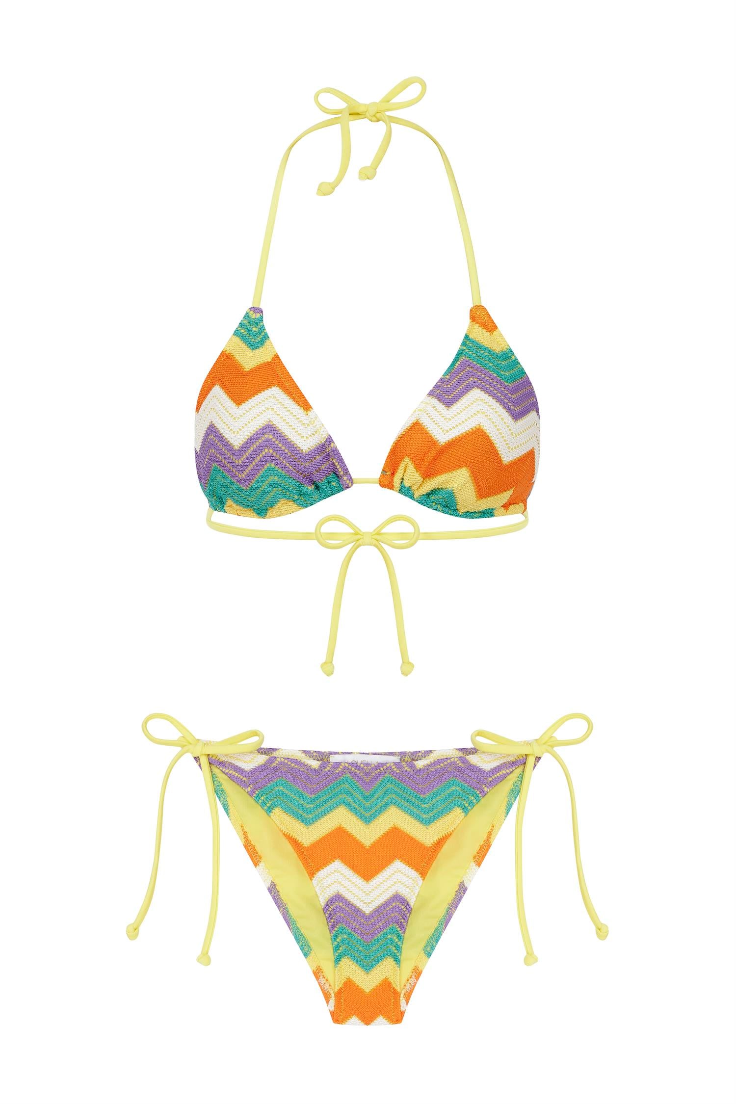 Triko Örme Çok Renkli Üçgen Bikini Takım