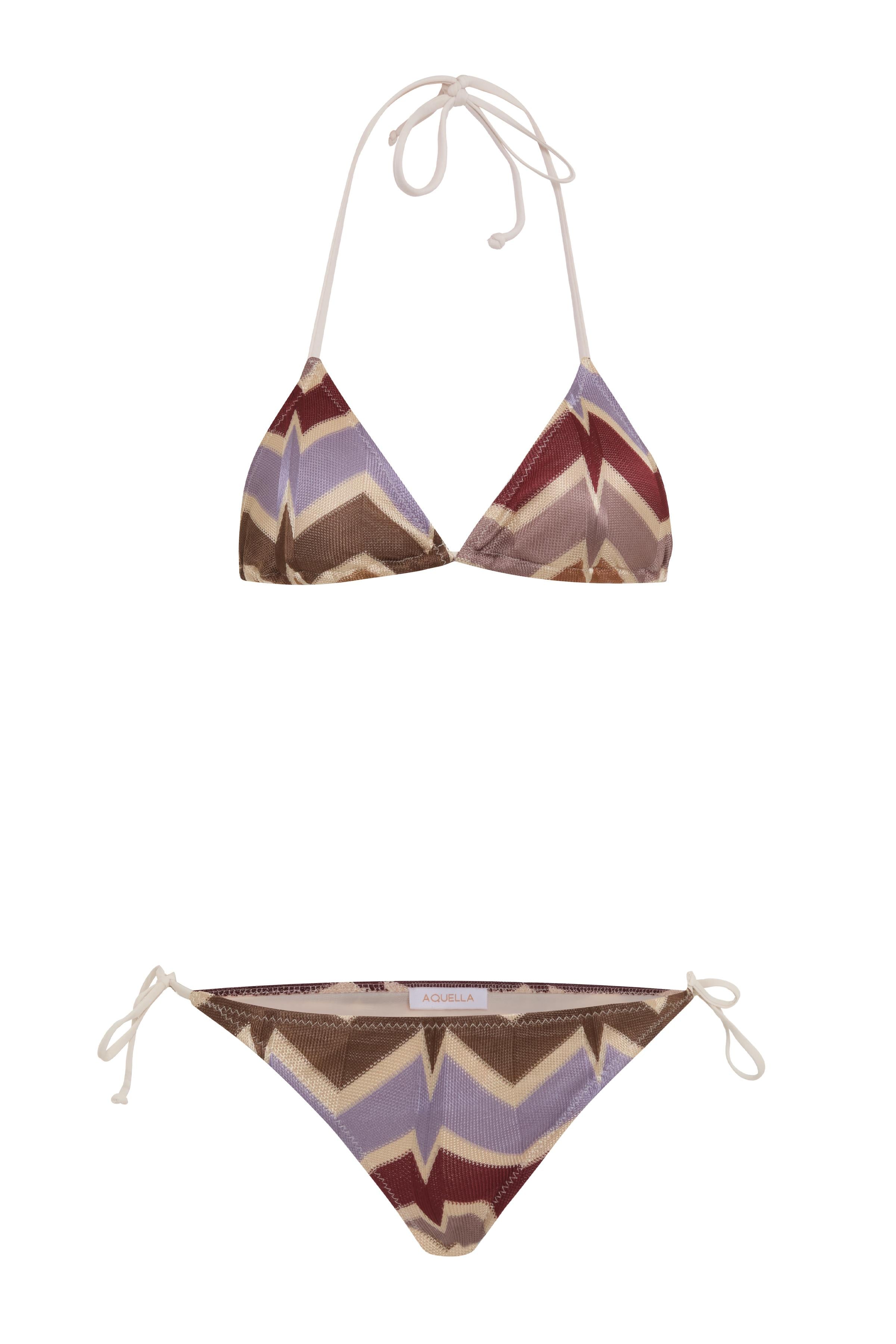 Triko Renkli Desenli Üçgen Bikini Takım