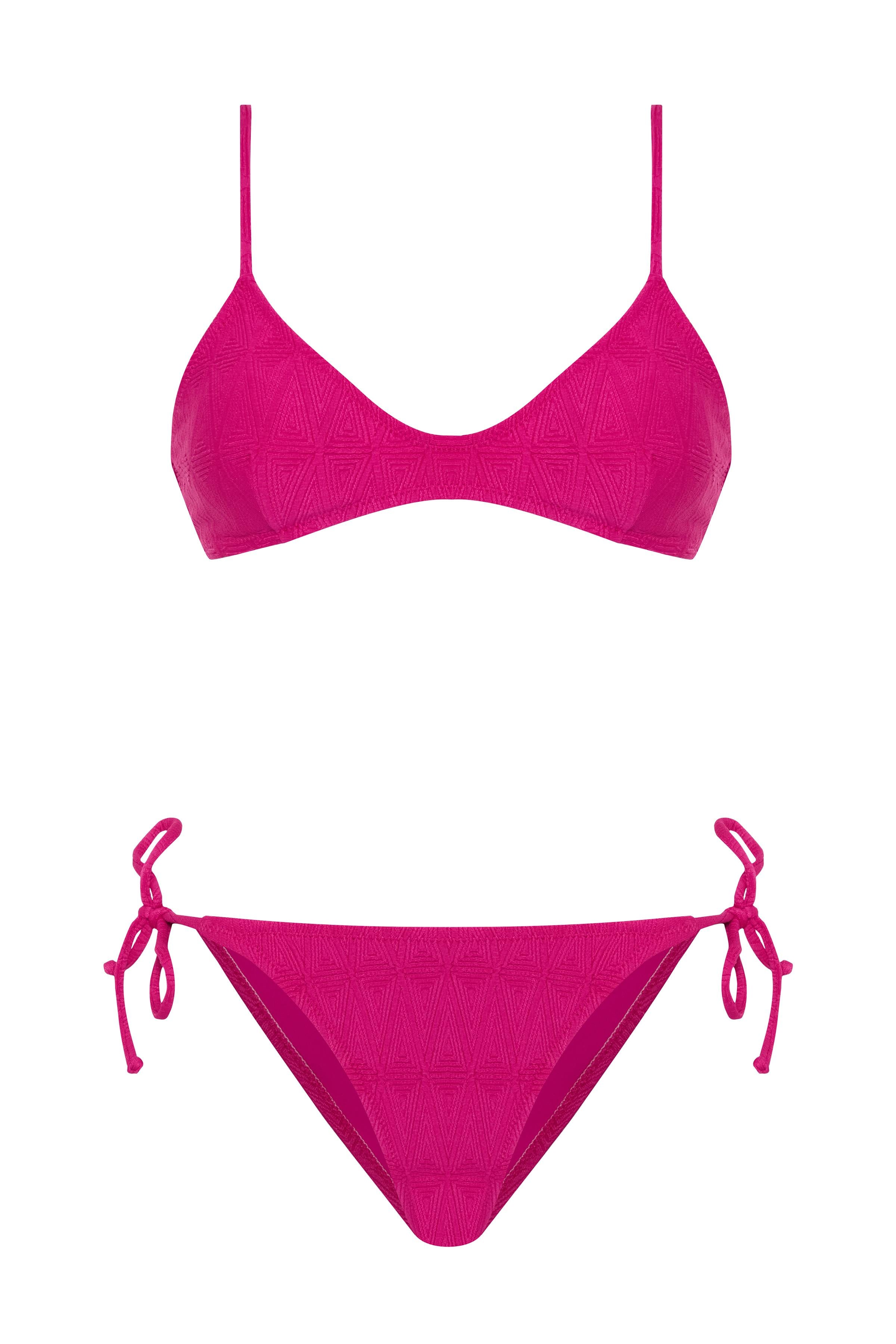 U Kesim Dokulu Fuşya Üçgen Bikini Takım