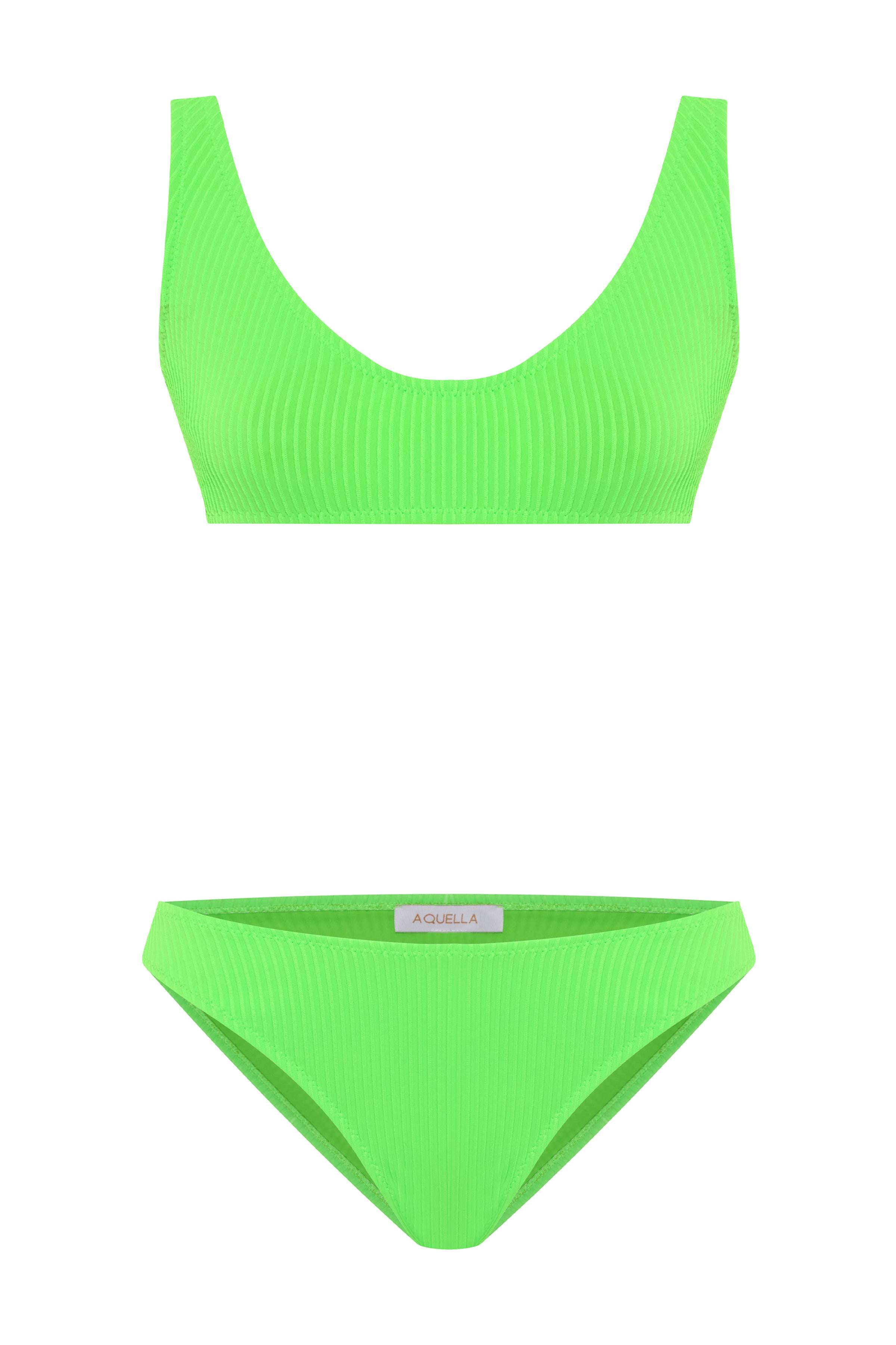 U Kesim Dokulu Neon Yeşil Üçgen Bikini Takım