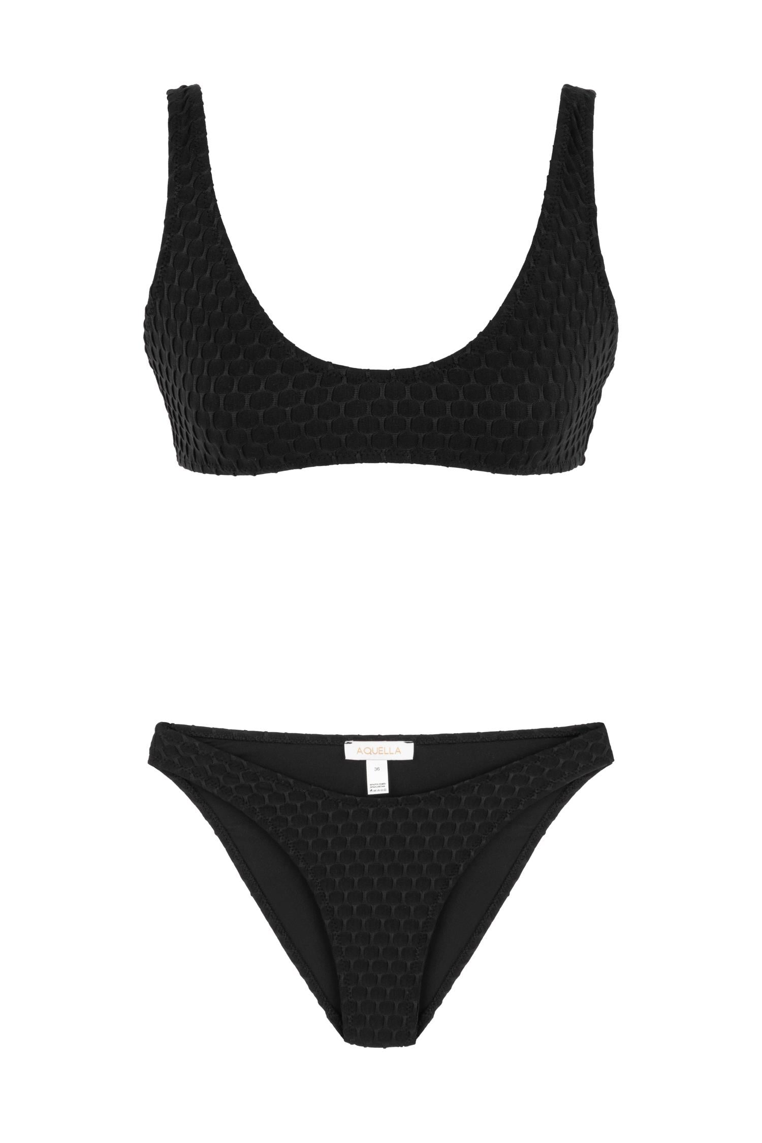 U Kesim Dokulu Siyah Bikini Takım