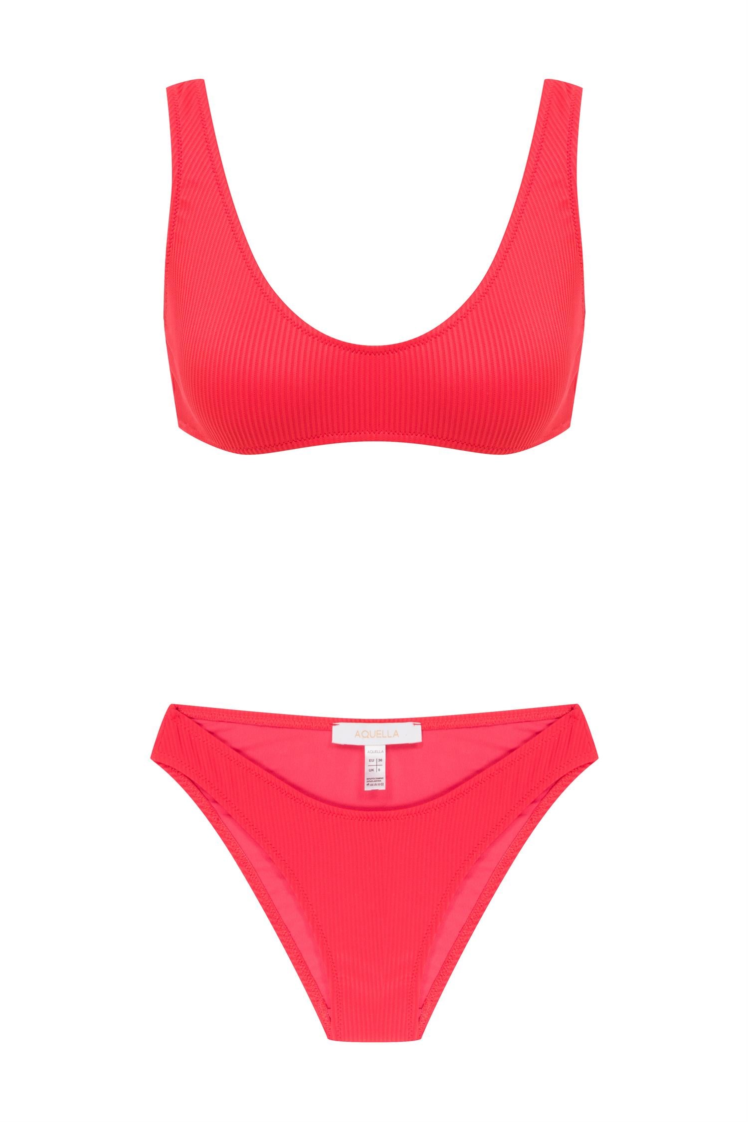 U Kesim Fitilli Dokulu Nar Çiçeği Bikini Takım
