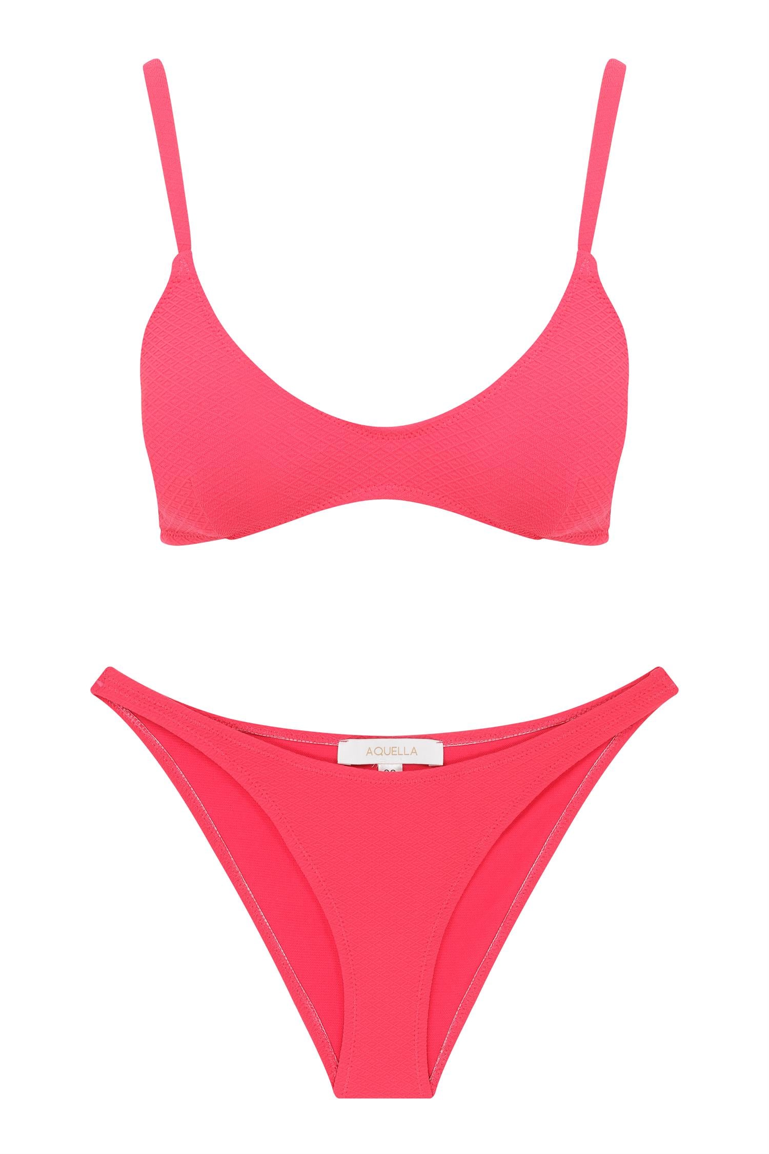 U Kesim Üçgen Fuşya Dokulu Bikini Takım