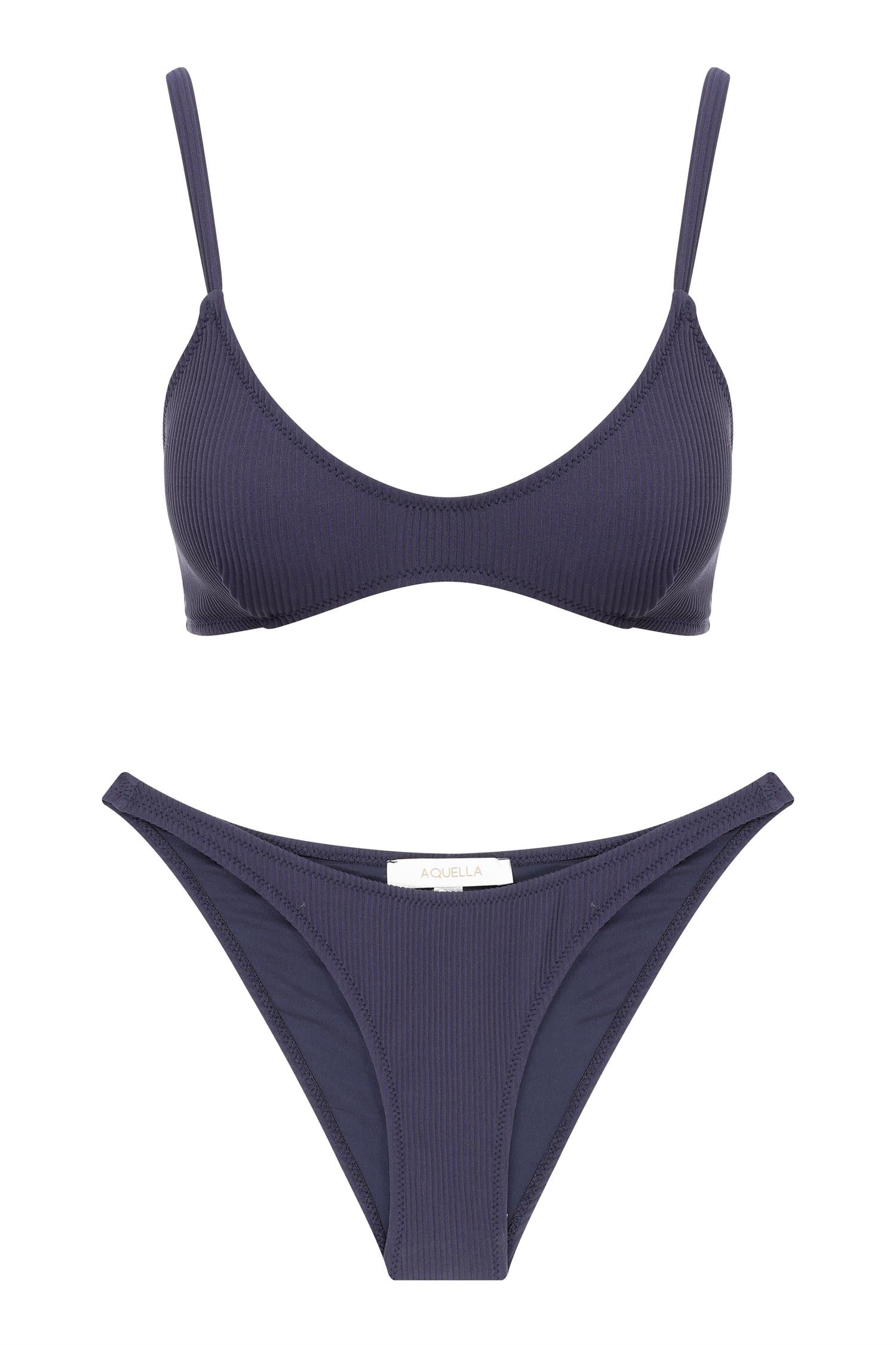 U Kesim Üçgen Lacivert Dokulu Bikini Takım