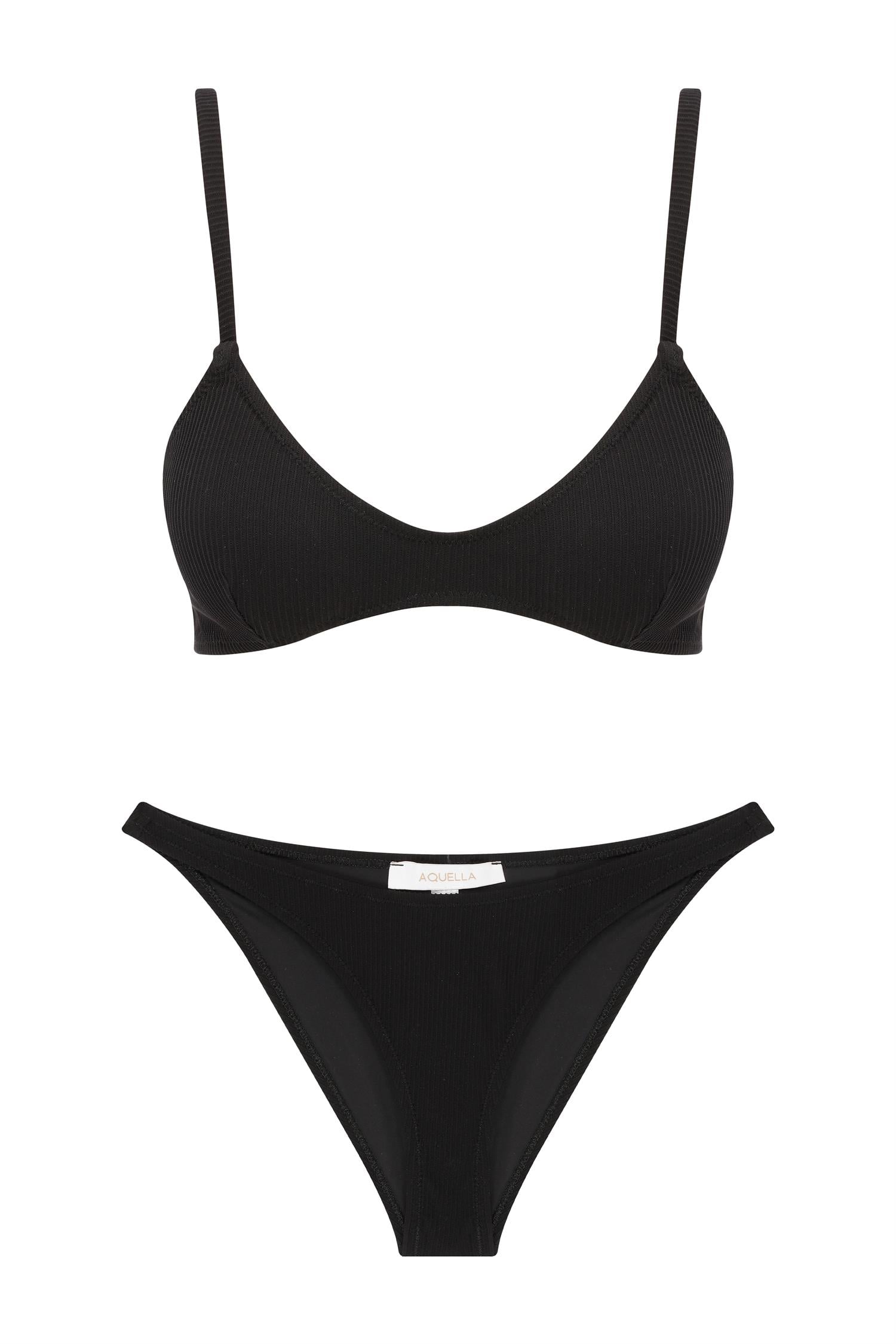 U Kesim Üçgen Siyah Dokulu Bikini Takım