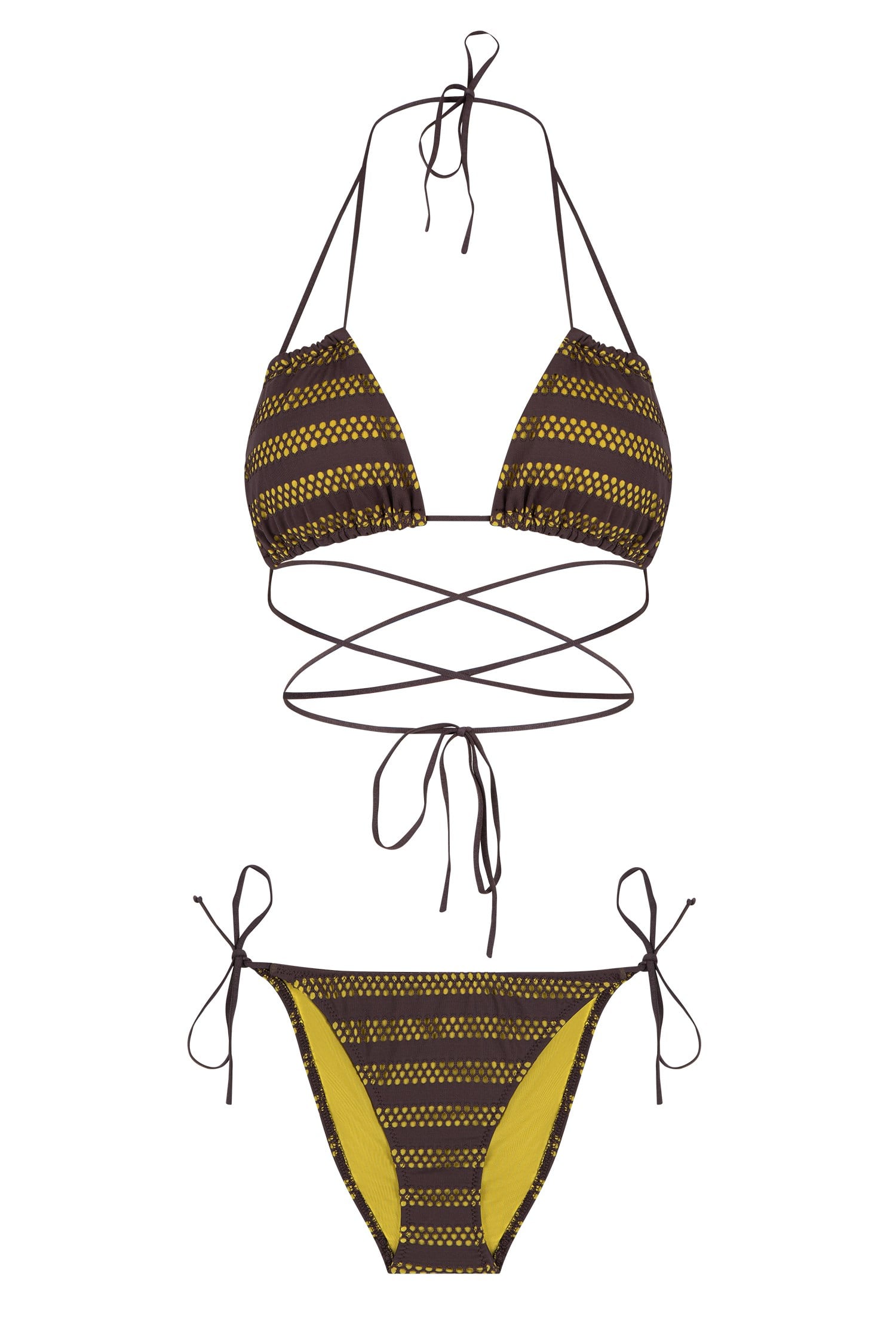 Üçgen Kahve File Bikini Takım