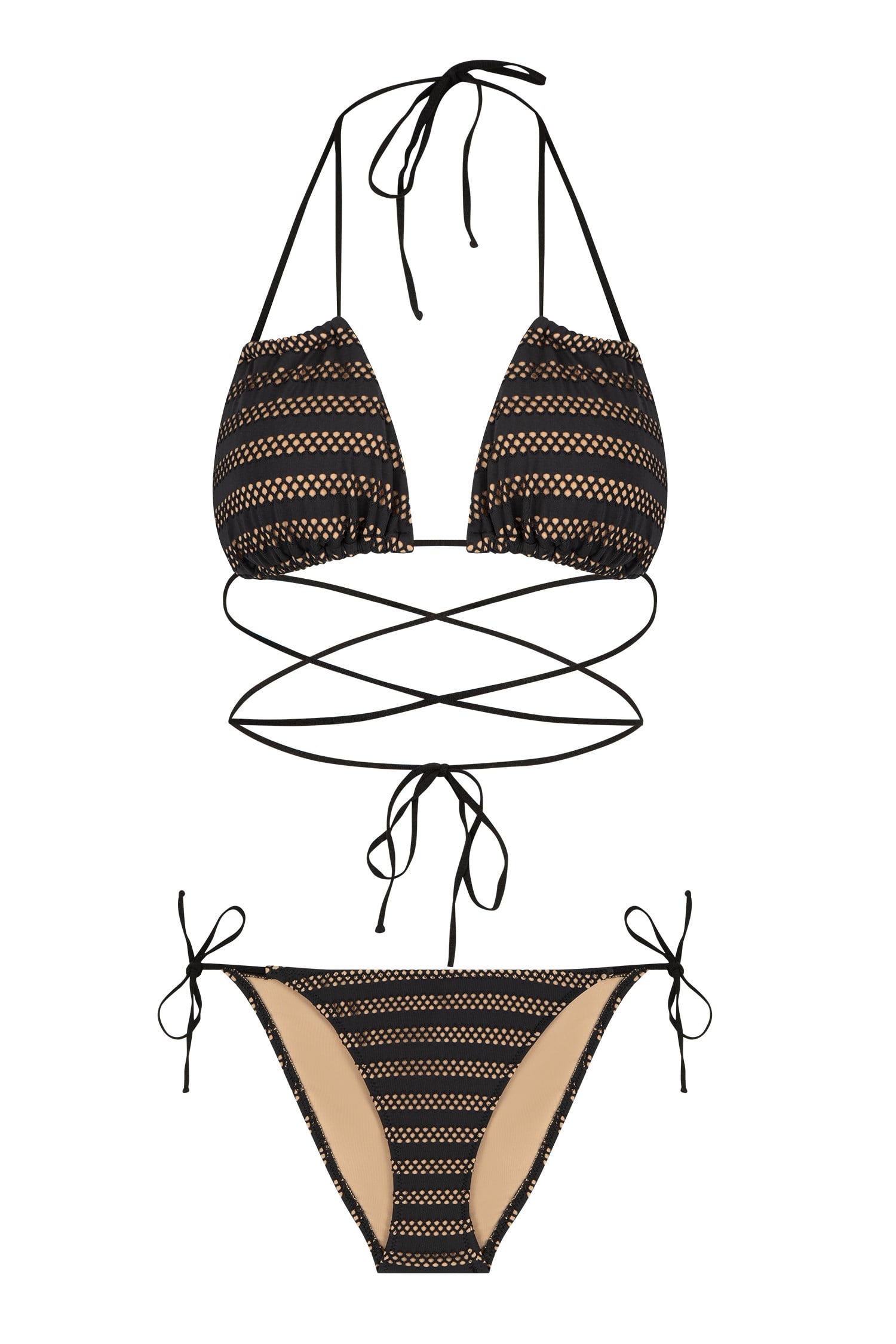 Üçgen Siyah File Bikini Takım