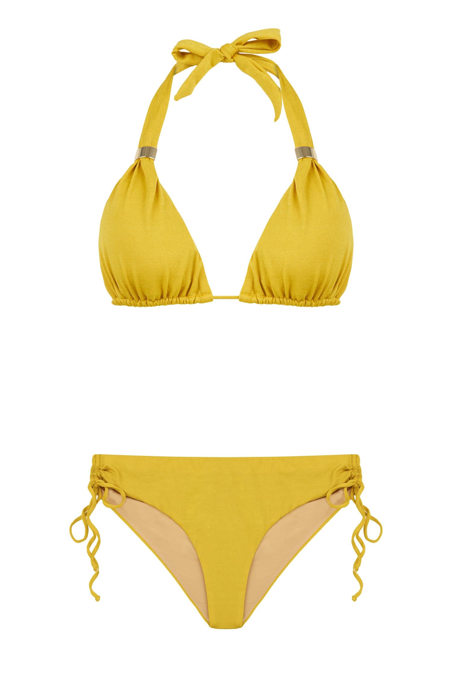 Uzun Üçgen Gold Simli Sarı Bikini Takım