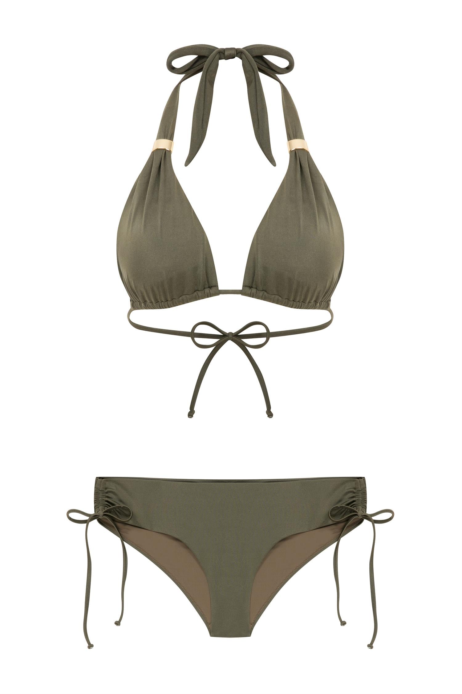 Uzun Üçgen Haki Bikini Takım