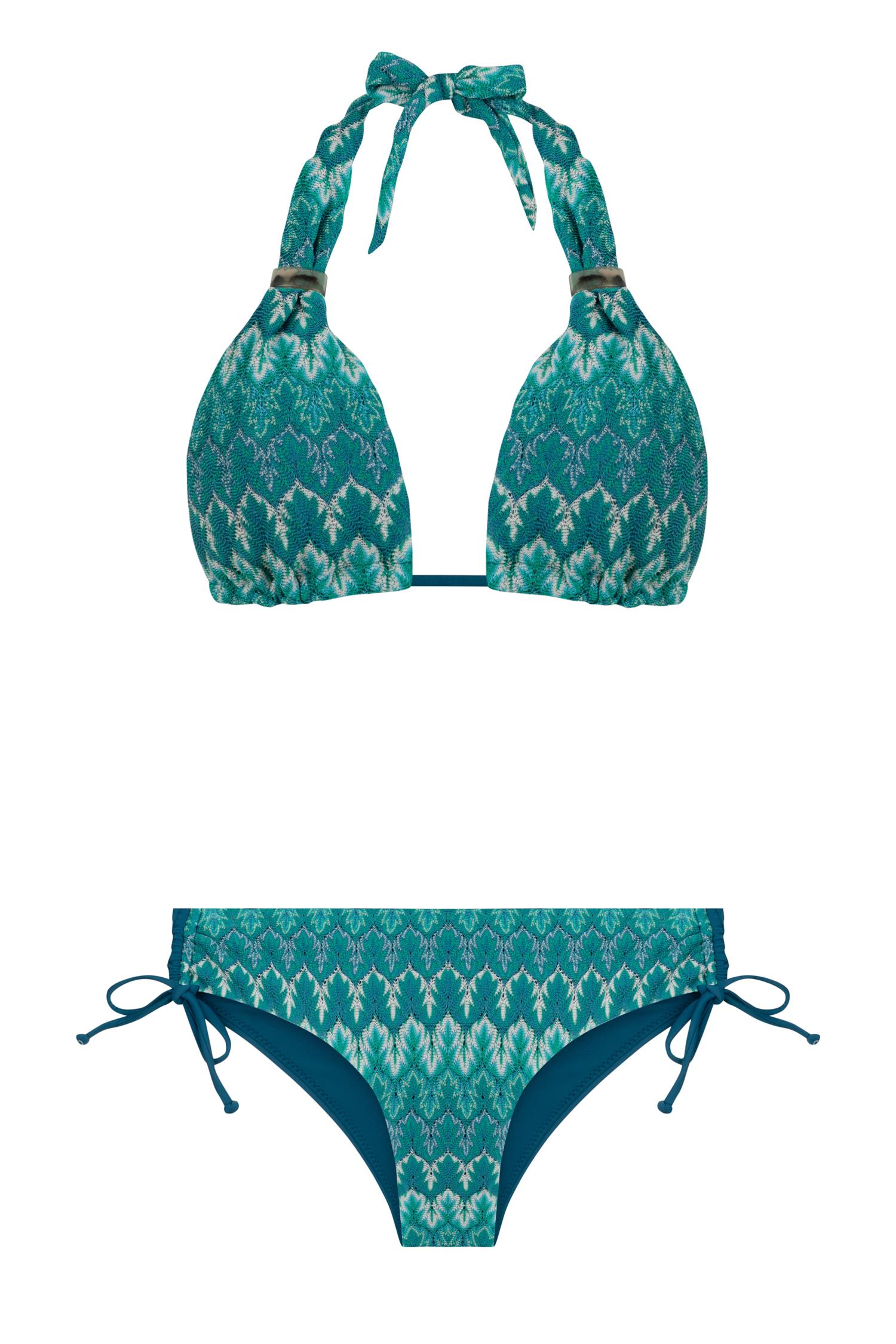 Uzun Üçgen Renkli Triko Bikini Takım