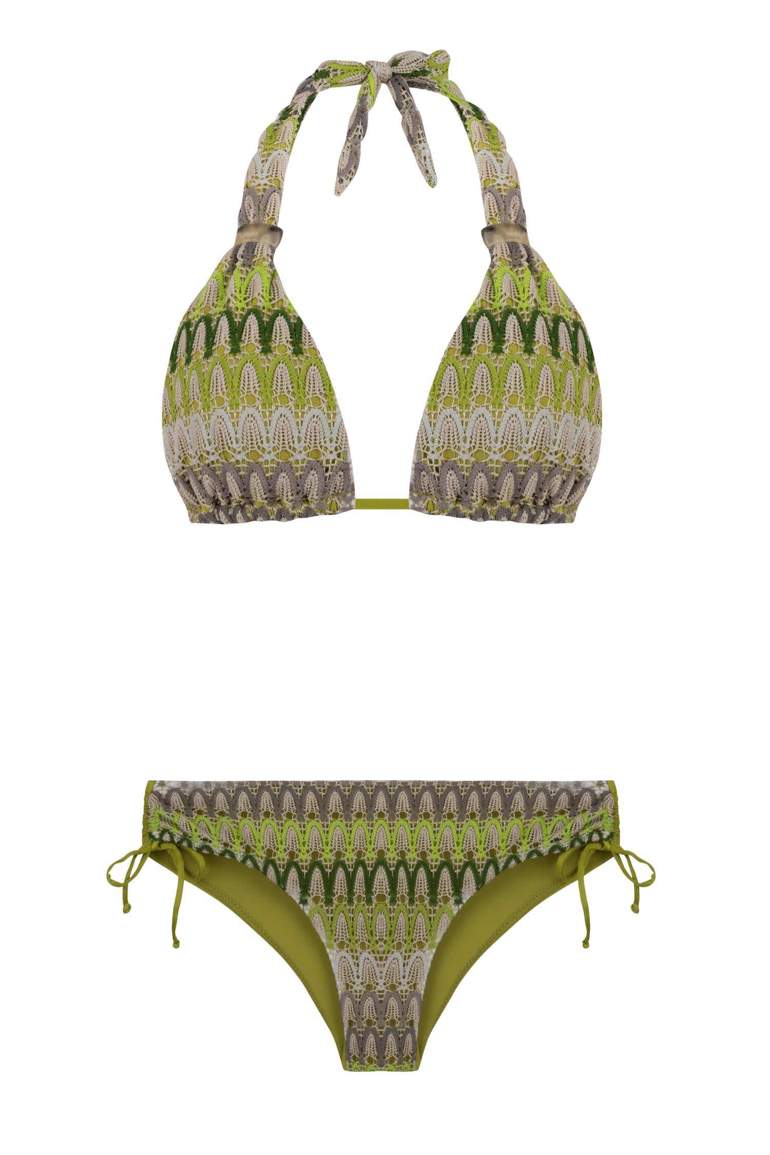 Uzun Üçgen Renkli Triko Bikini Takım