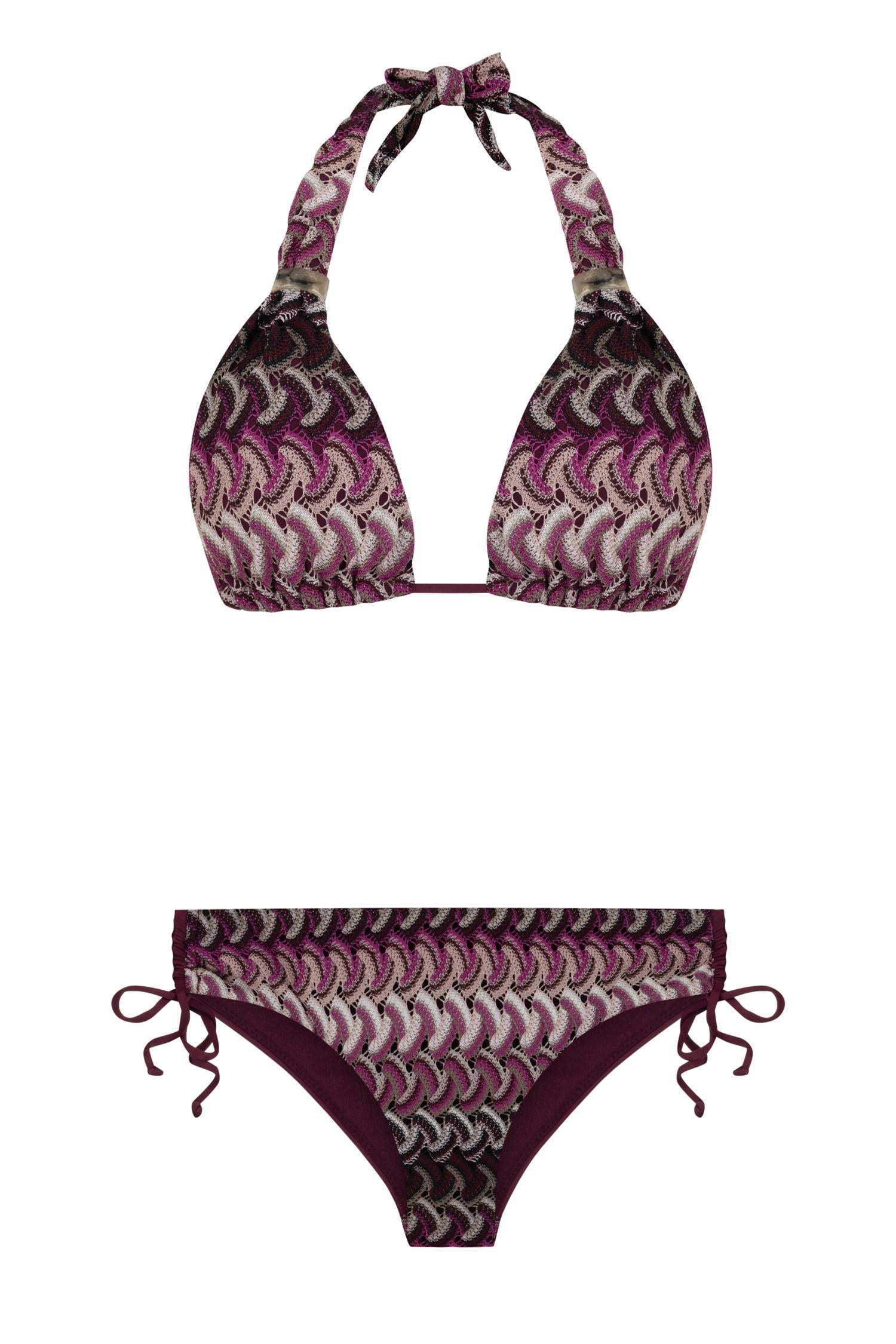 Uzun Üçgen Renkli Triko Bikini Takım