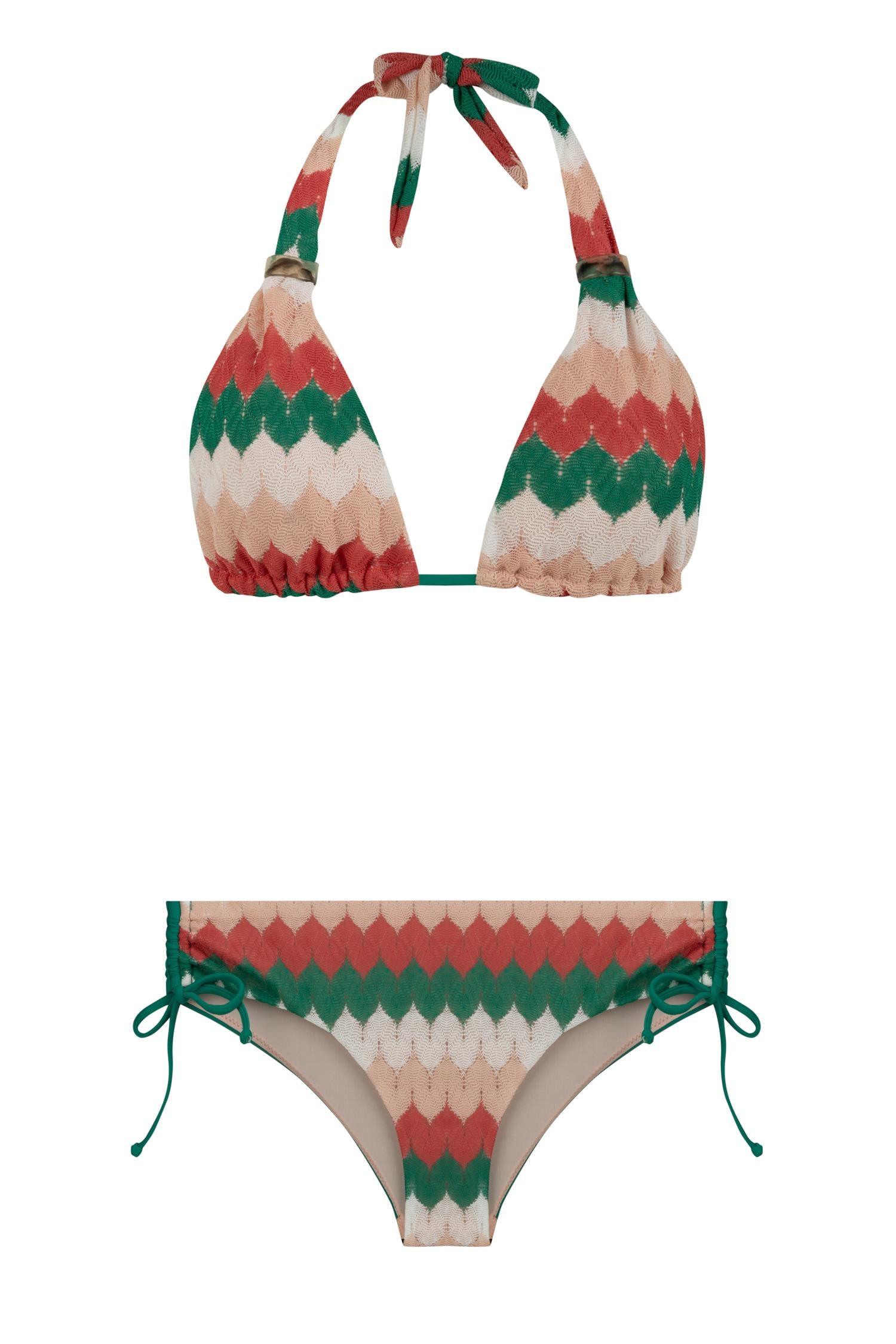 Uzun Üçgen Renkli Triko Bikini Takım