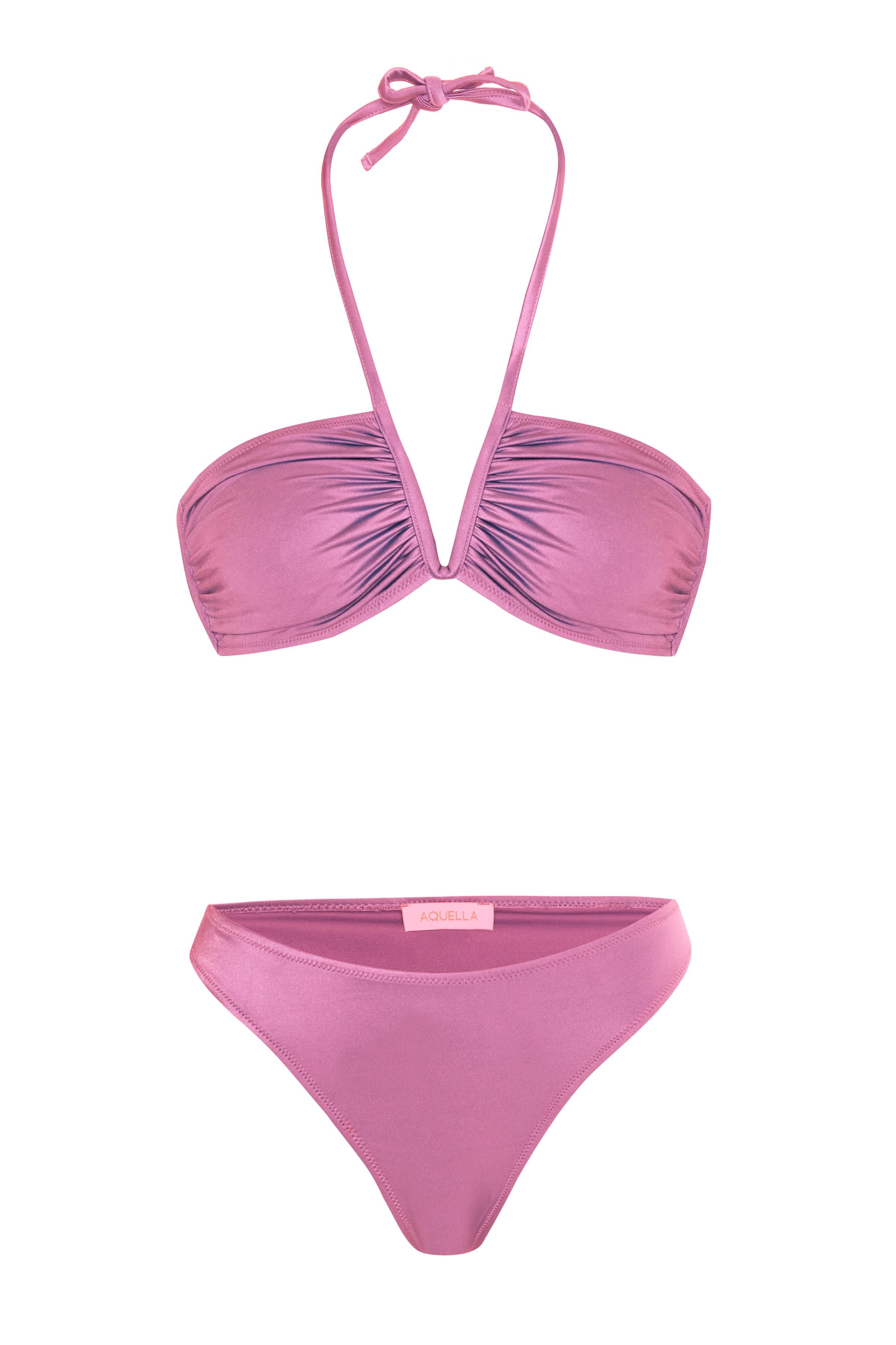V Aksesuarlı Pembe Straplez Bikini Takım