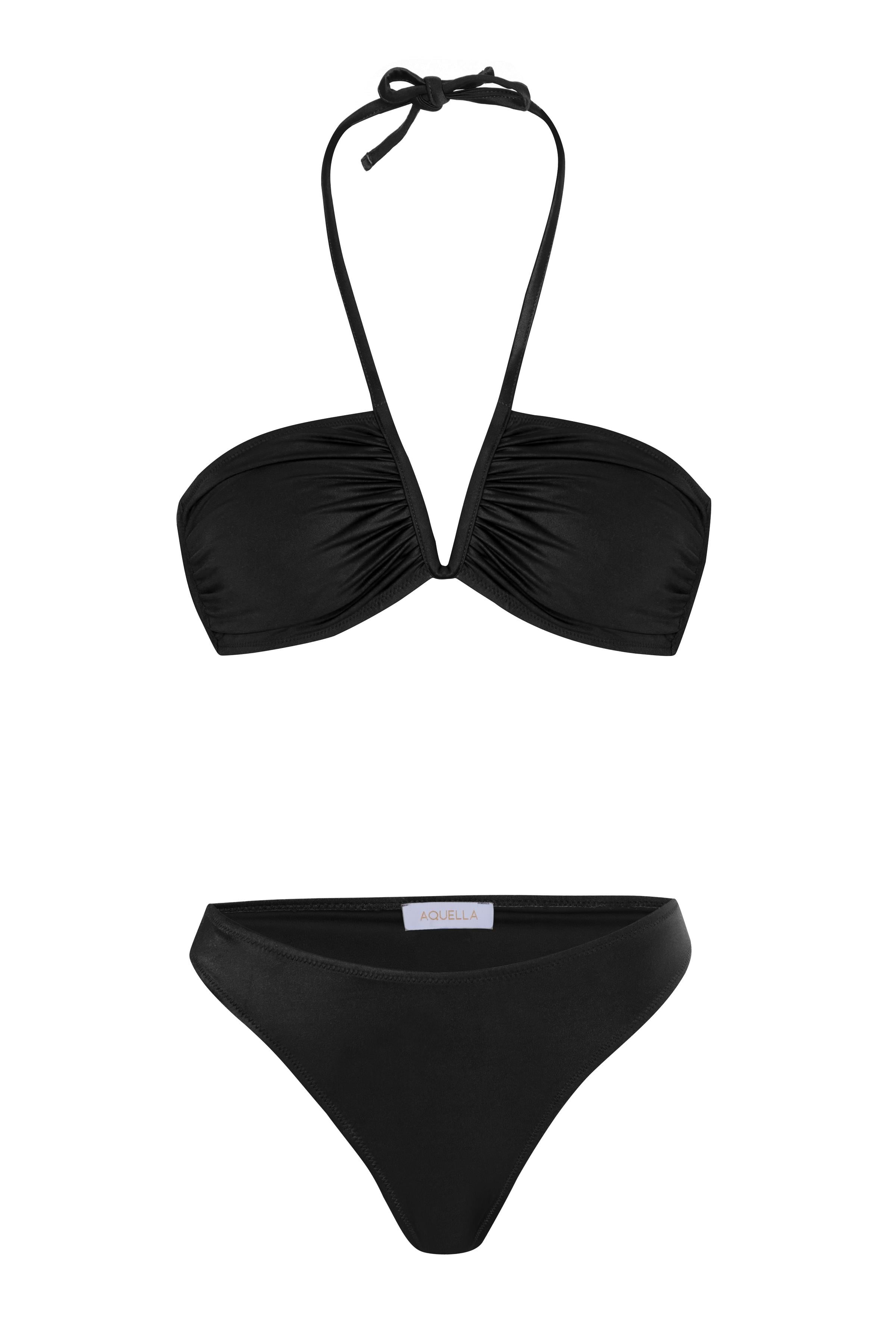 V Aksesuarlı Siyah Straplez Bikini Takım
