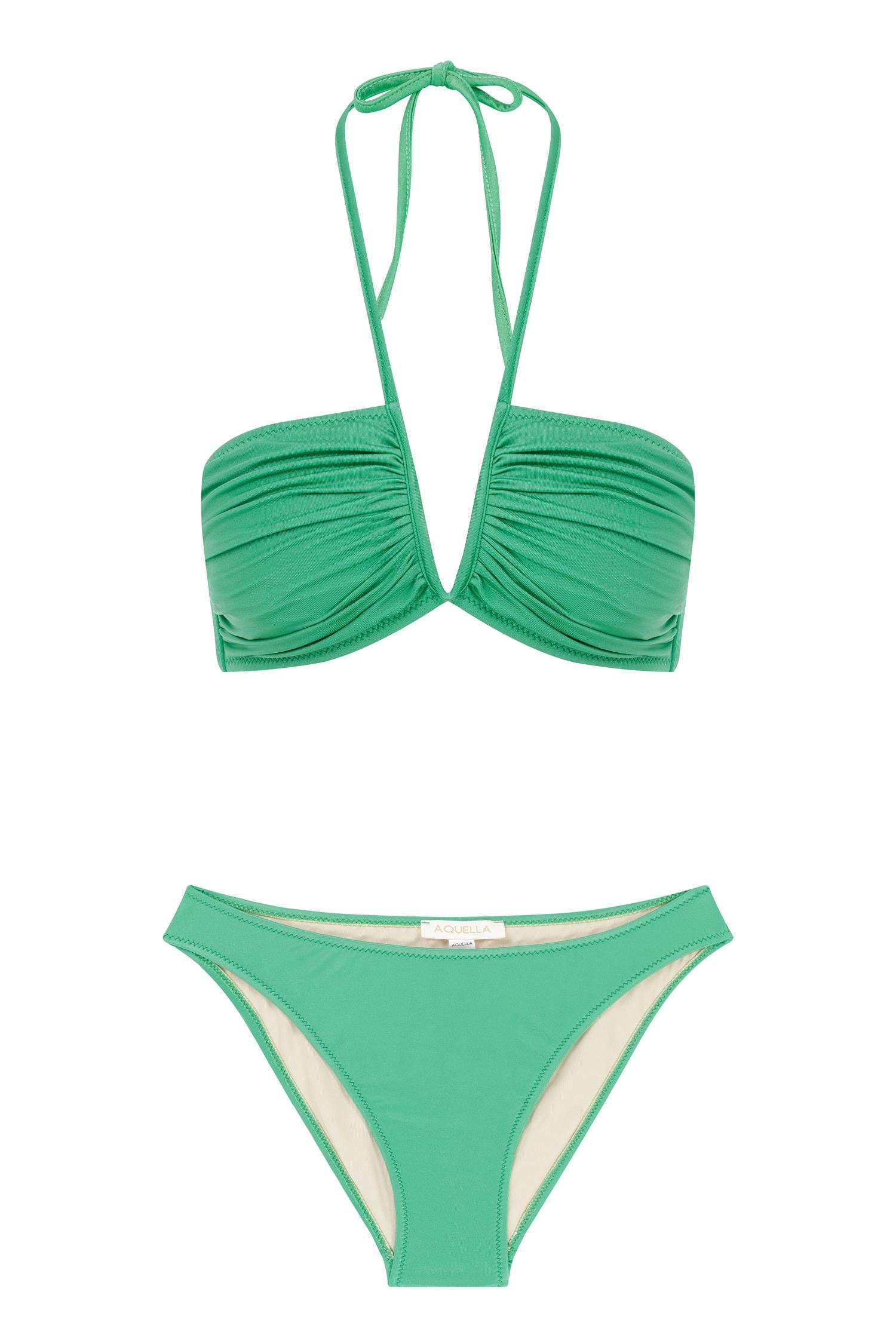 V Detaylı Parlak Yeşil Bikini Takım