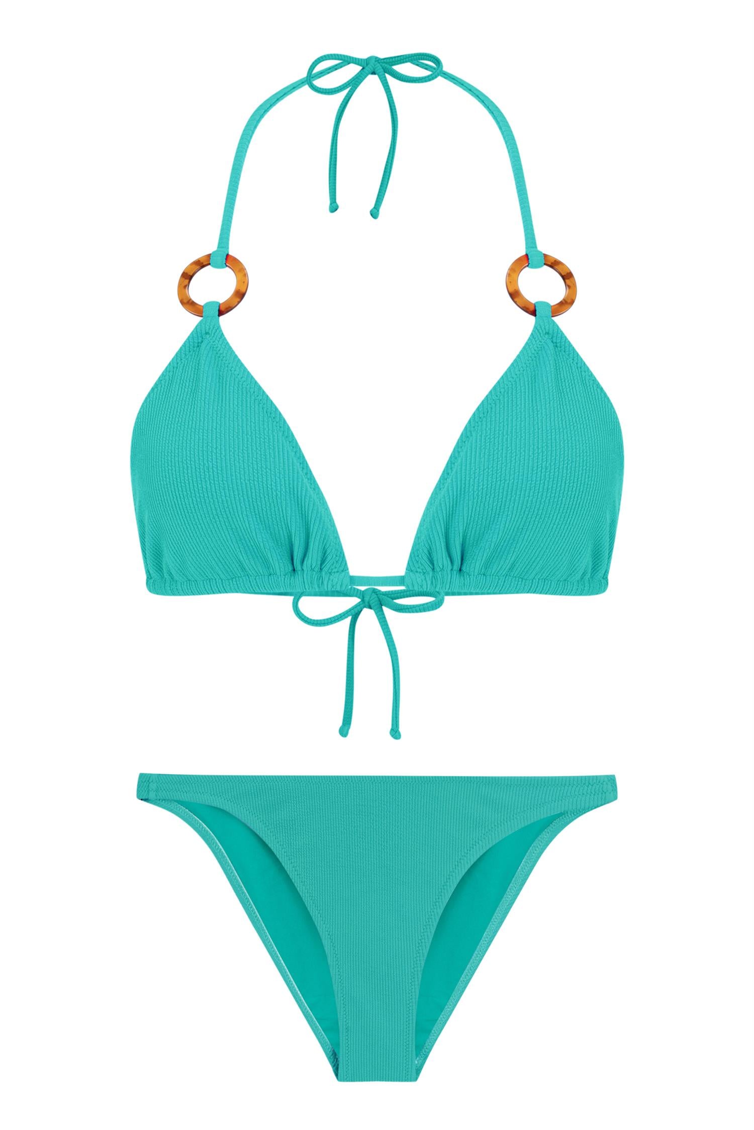 Yeşil Dokulu Aksesuarlı Bikini Takım