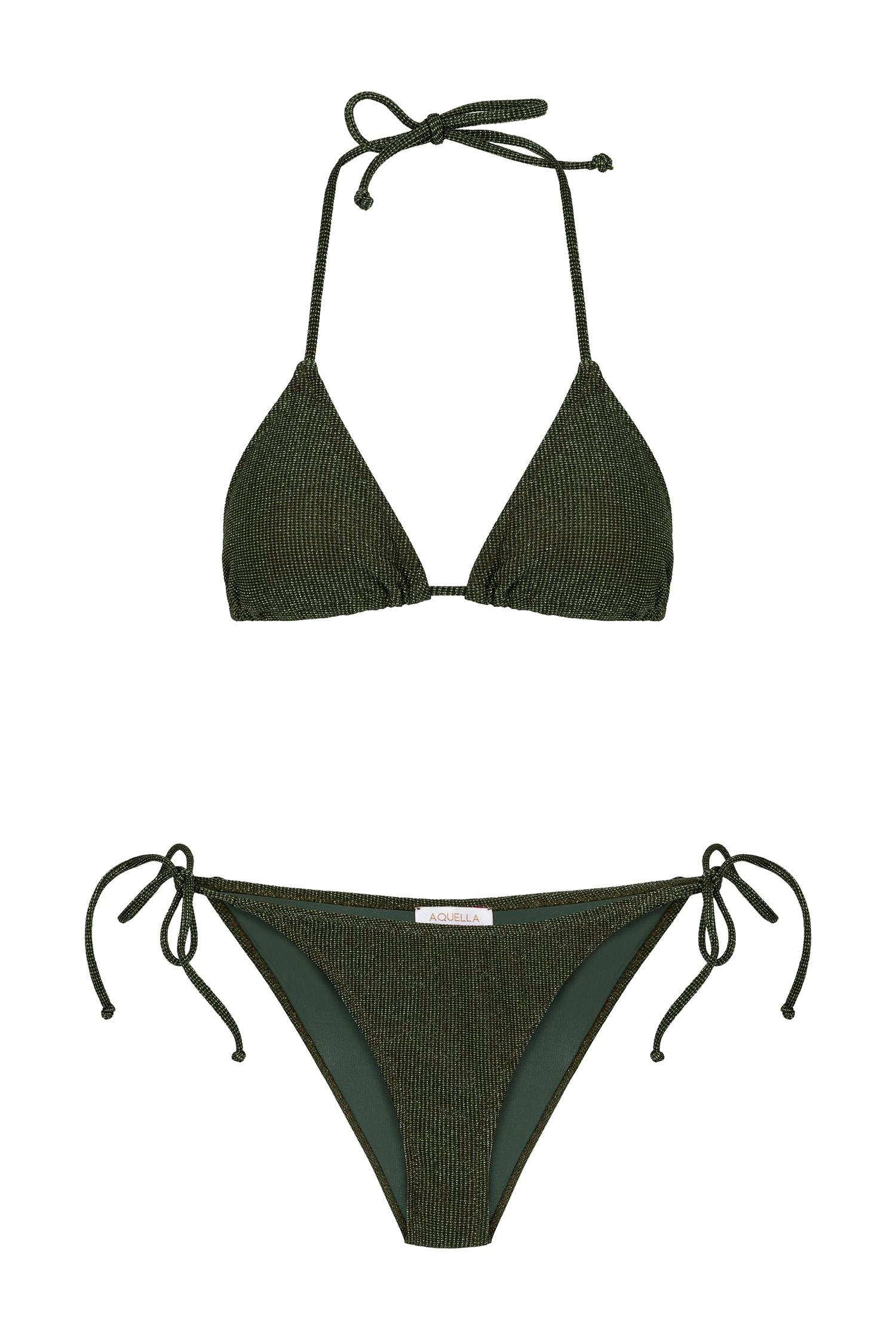 Yeşil Simli Üçgen Bikini Takım
