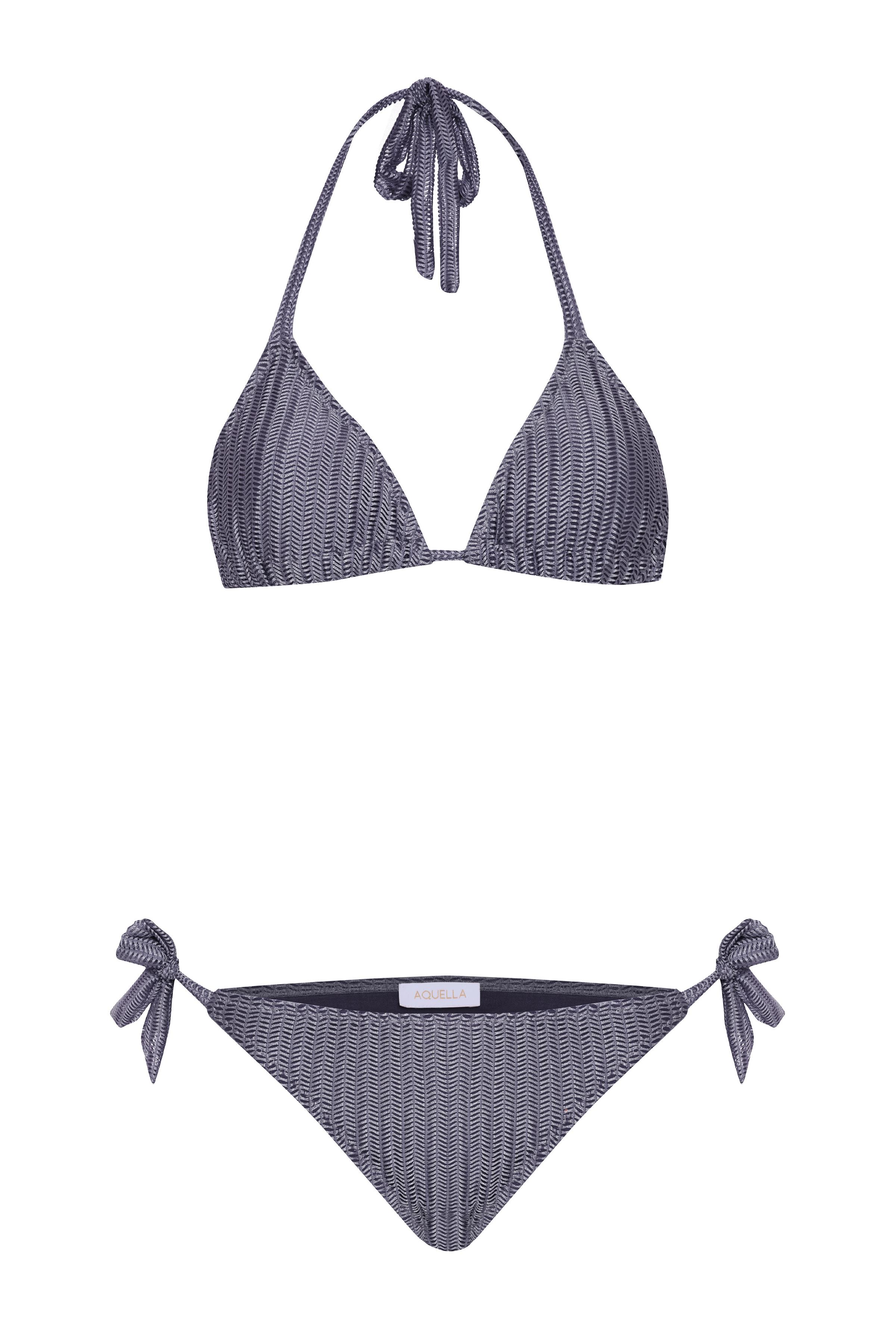Zigzag Desenli Antrasit Bağlamalı Bikini Takım