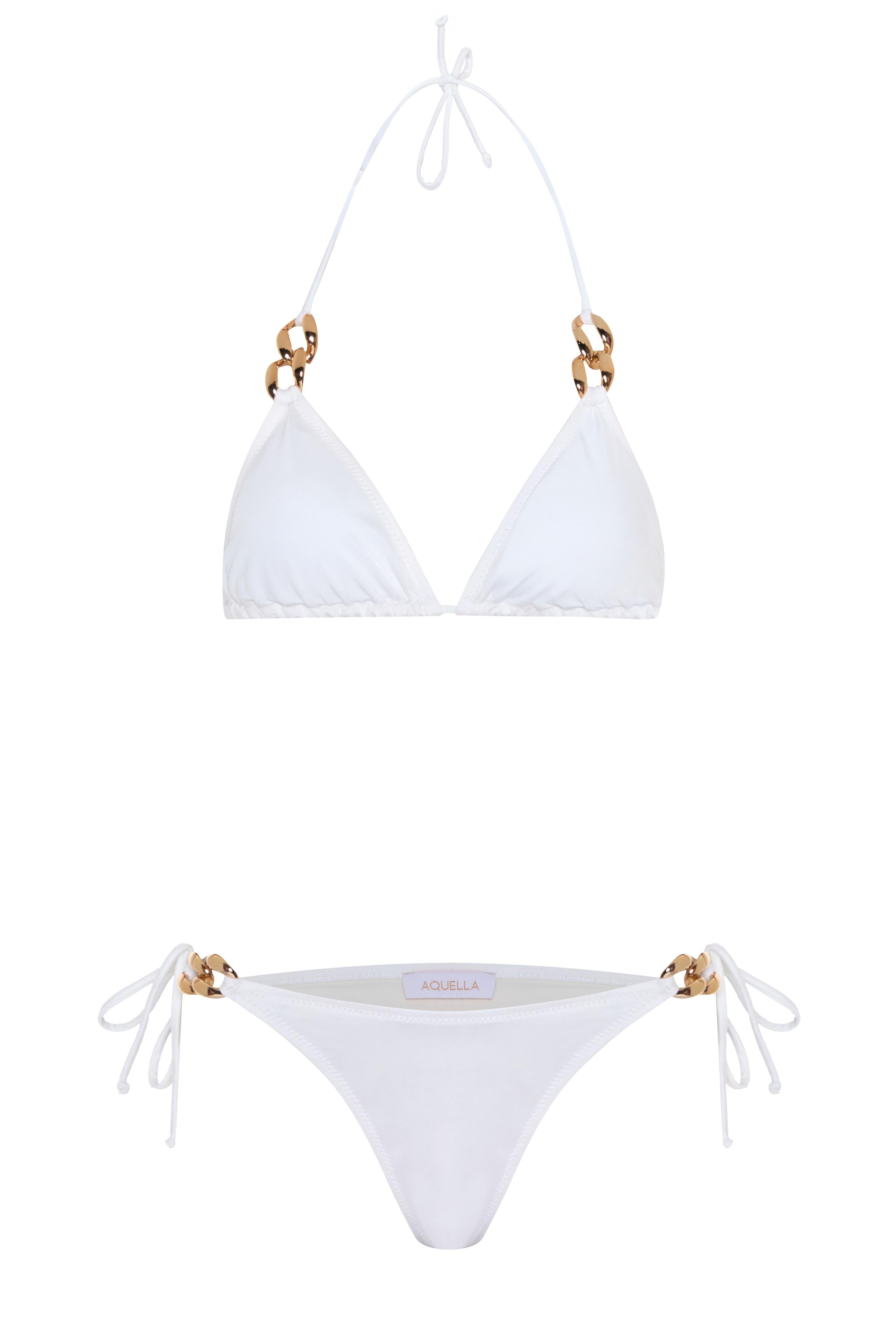 Zincir Aksesuarlı Ekru Üçgen Bikini Takım