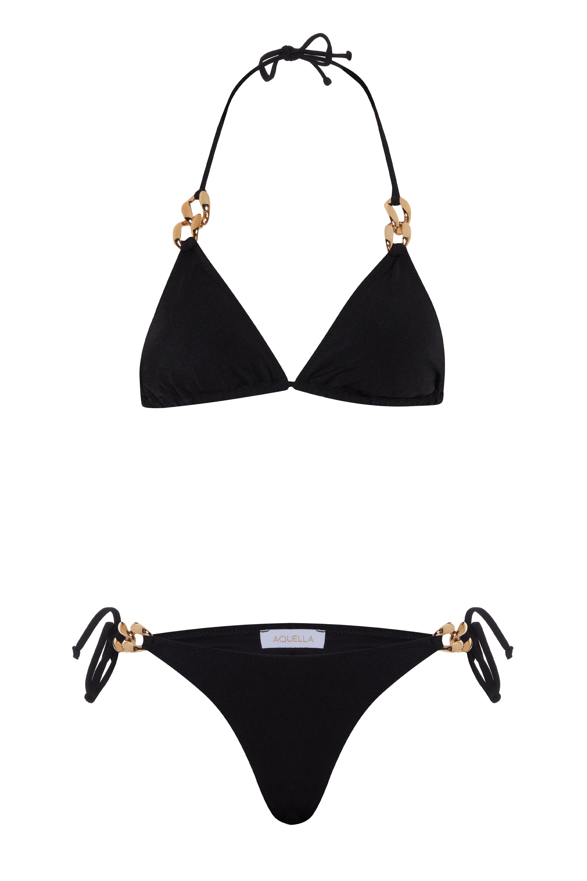 Zincir Aksesuarlı Siyah Üçgen Bikini Takım
