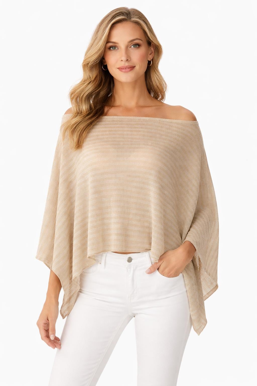 Simli Çizgili Bej Tunik