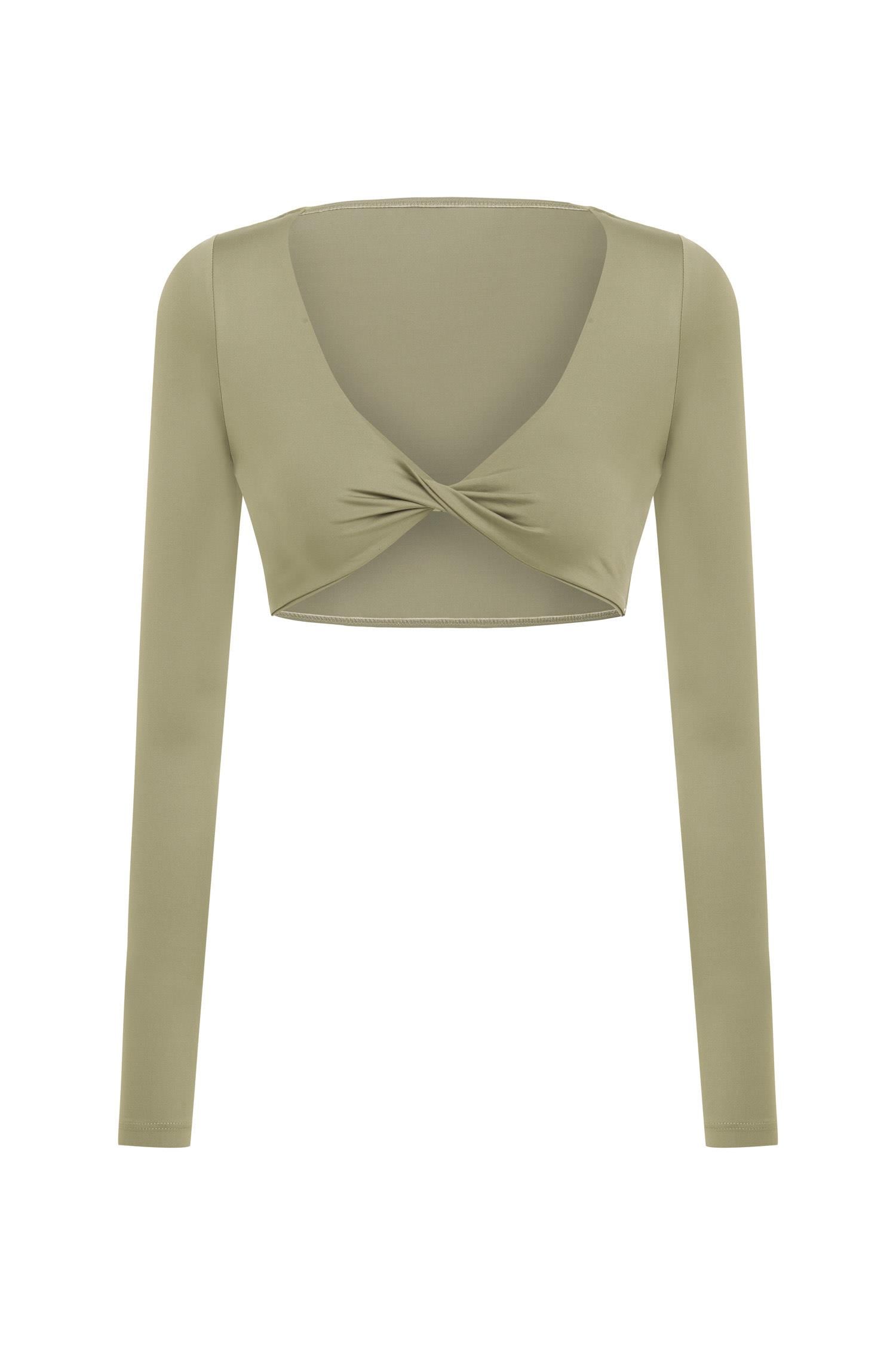 Ava Dönmeli Uzun Kol Haki Crop-Top