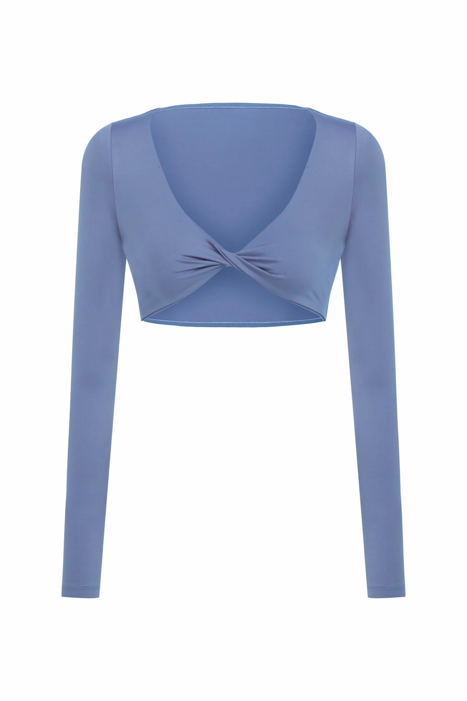 Ava Dönmeli Uzun Kol İndigo Crop-Top