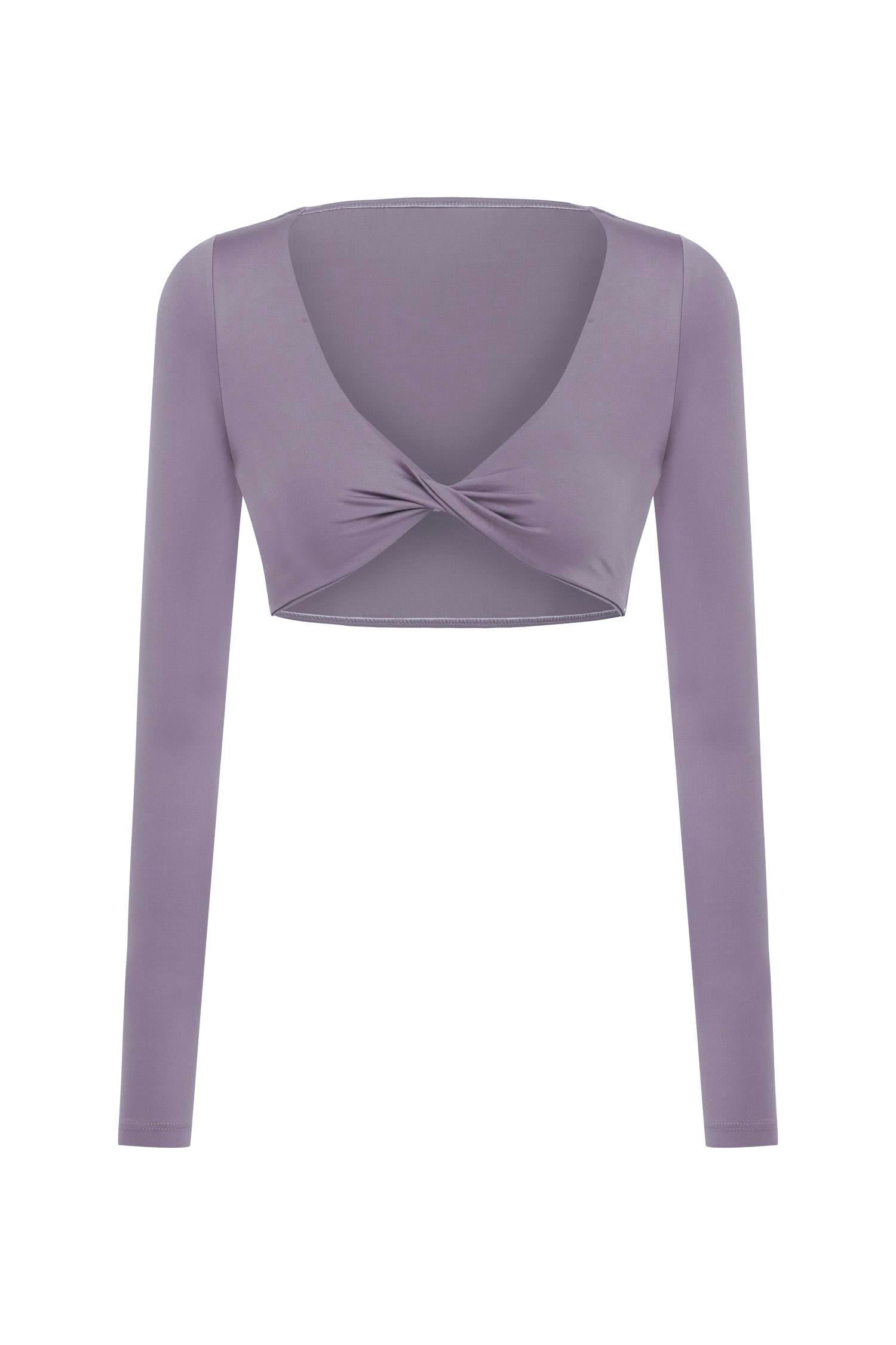 Ava Dönmeli Uzun Kol Mürdüm Crop-Top