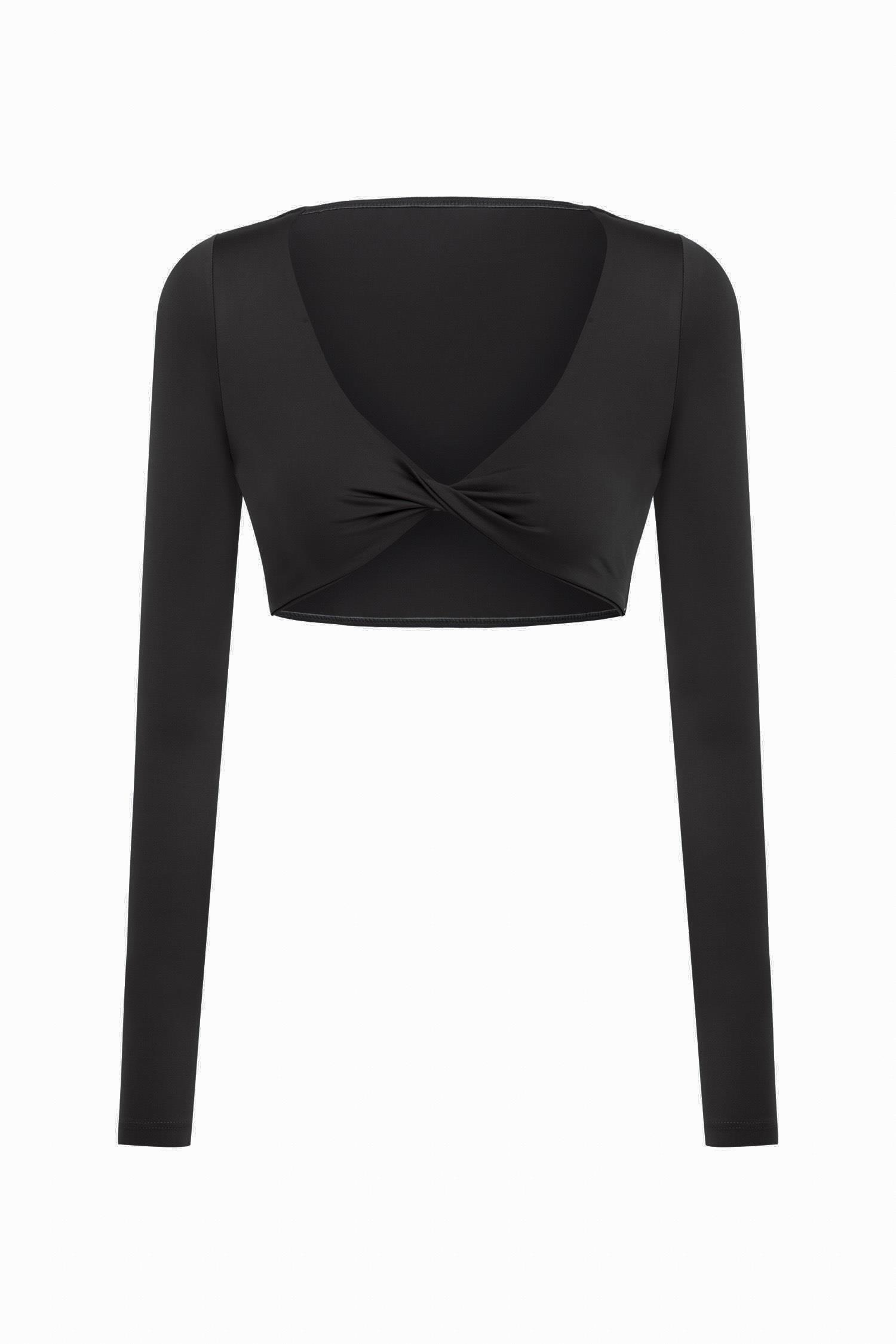 Ava Dönmeli Uzun Kol Siyah Crop-Top