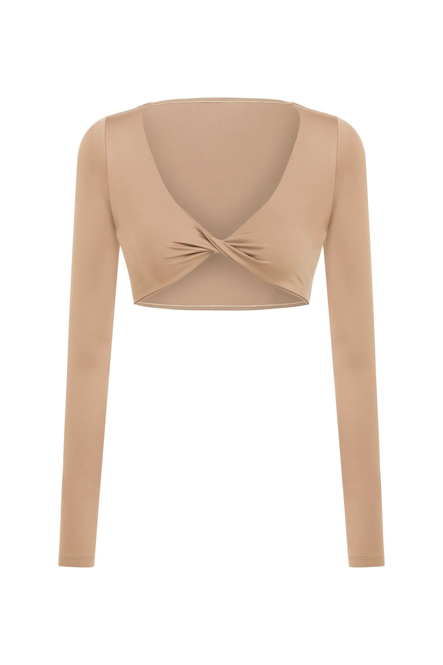 Ava Dönmeli Uzun Kol Vizon Crop-Top