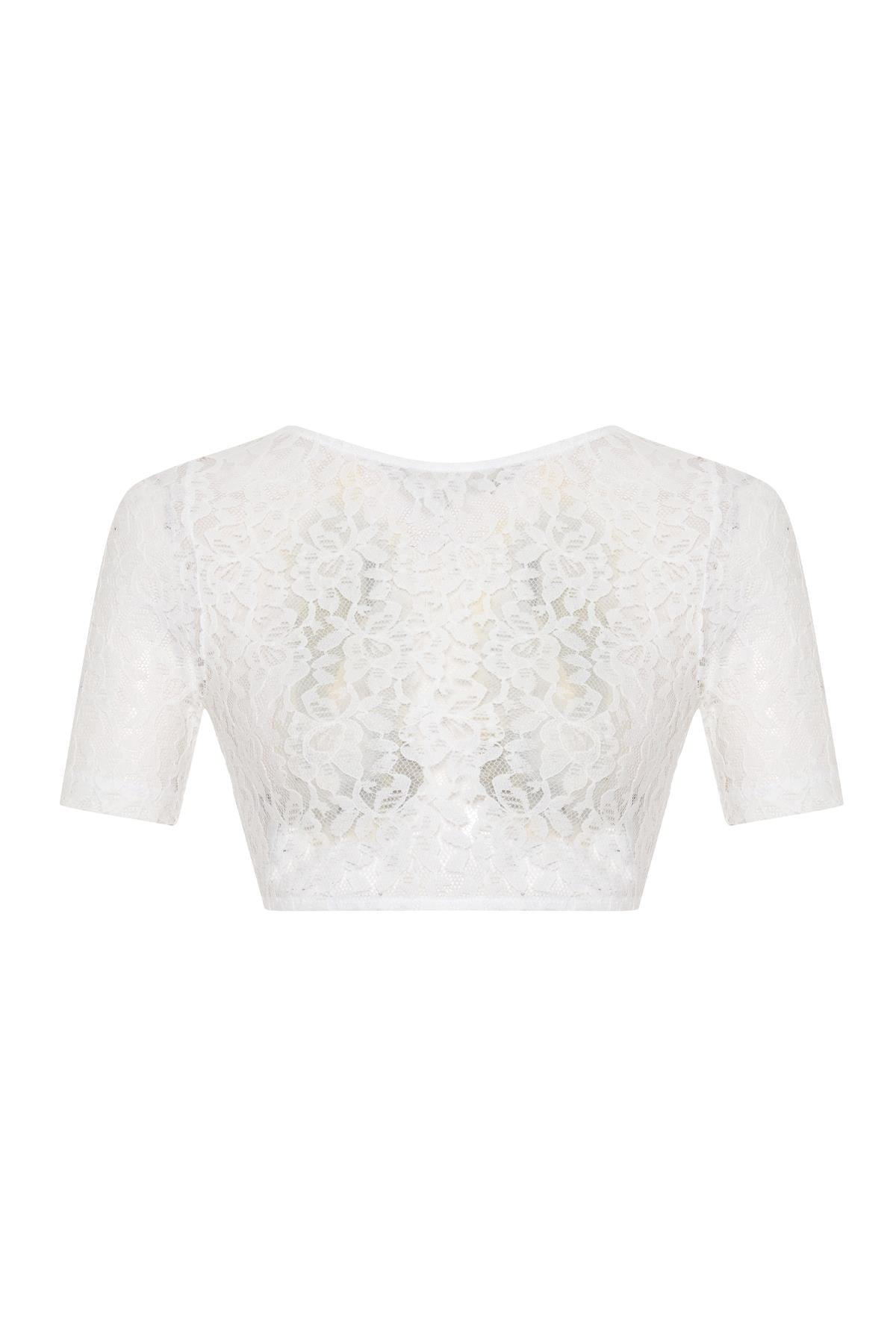 Güpür Dantel Beyaz Crop Top