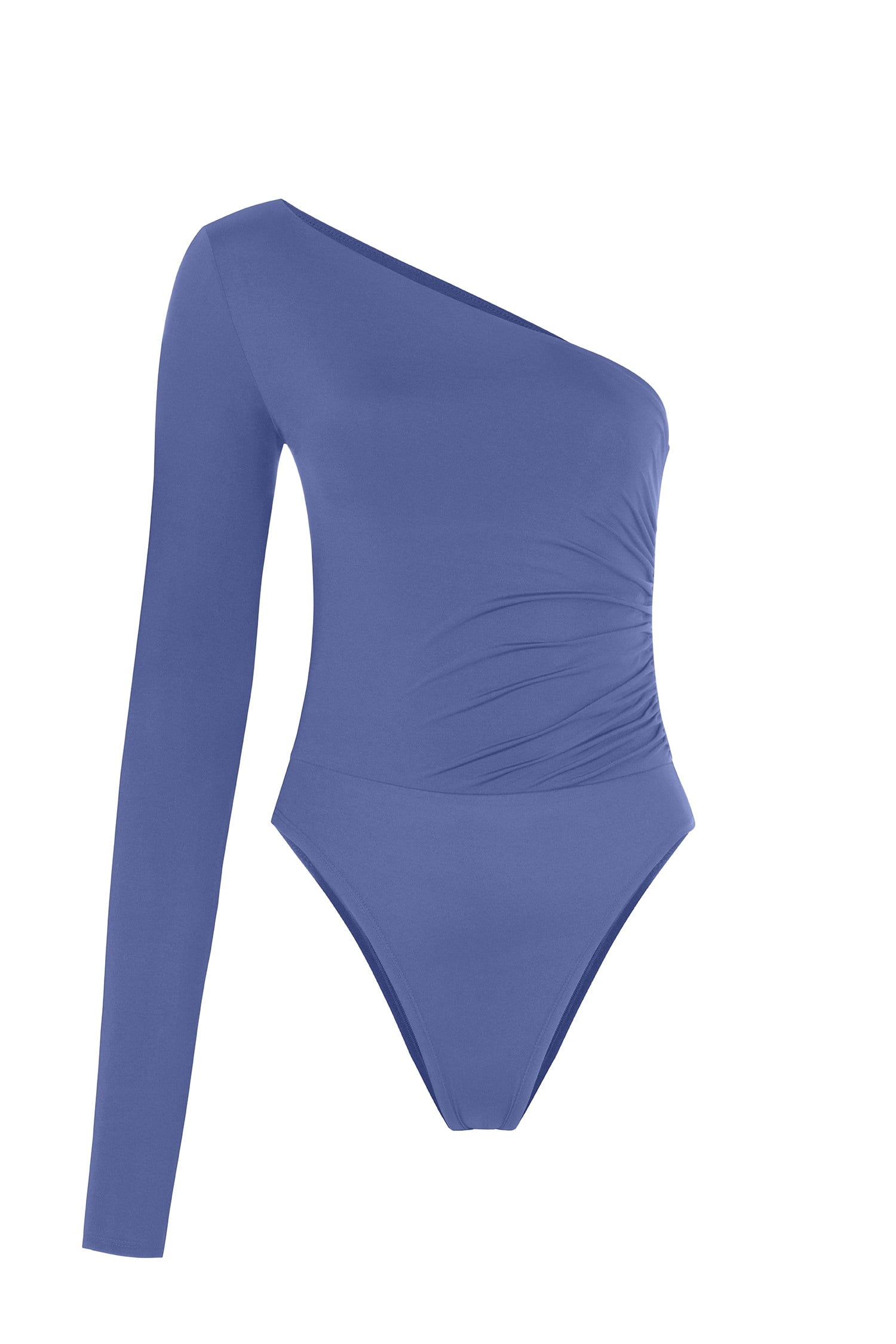 Asimetrik Büzgülü İndigo Bodysuit